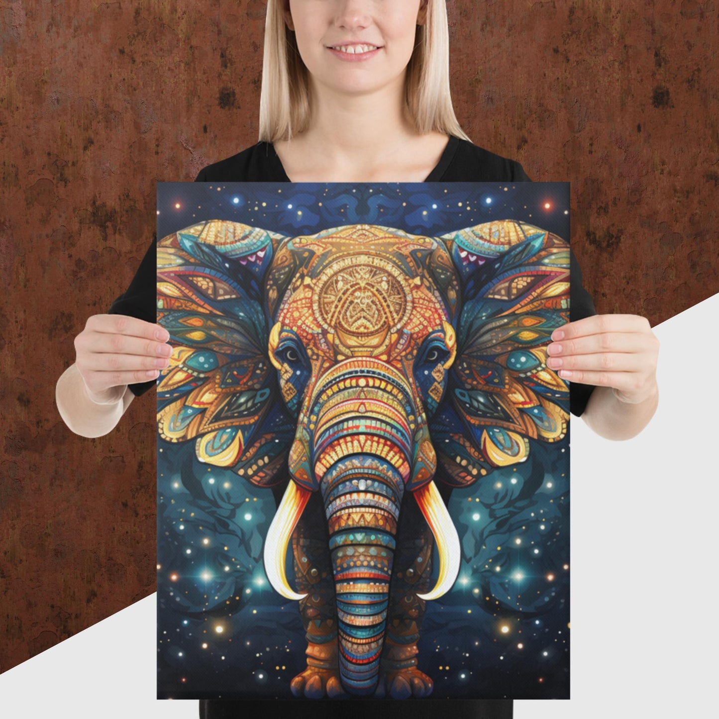 Dot Art Elephant Canvas Poster