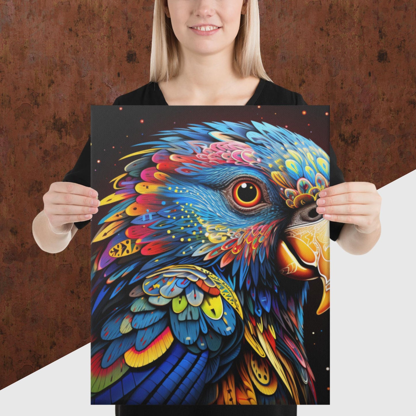 Dot Art Parrot Canvas Poster