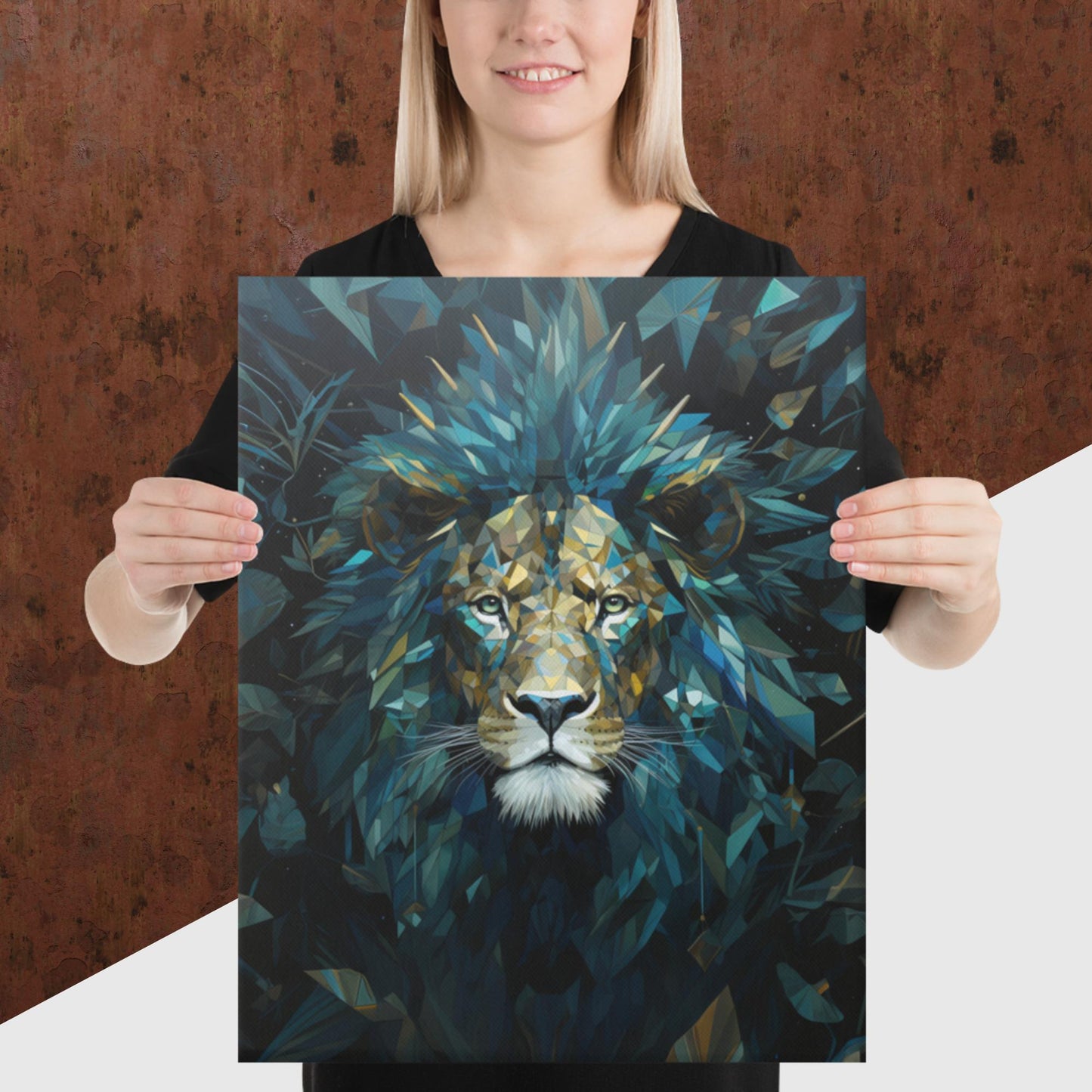 Blue Gold Lion Canvas Poster