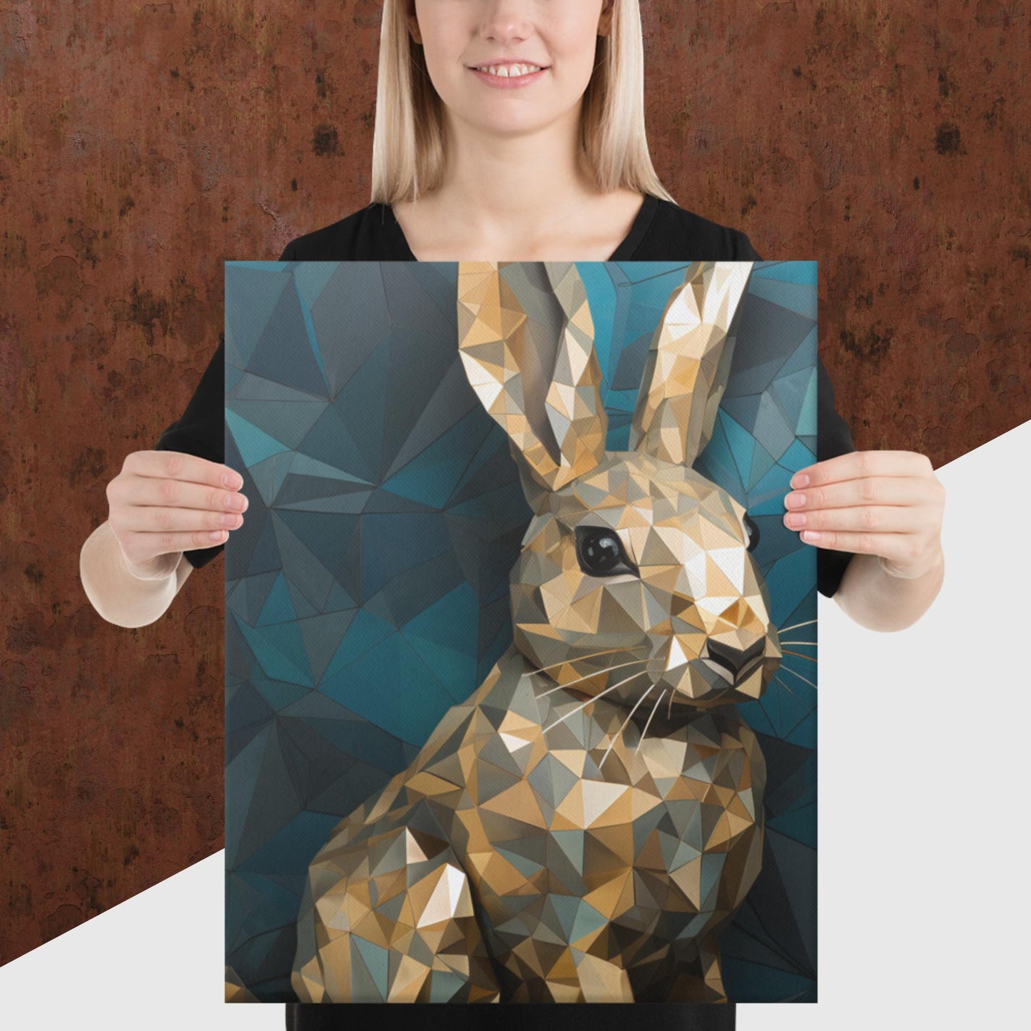 Blue Gold Rabbit Canvas Poster