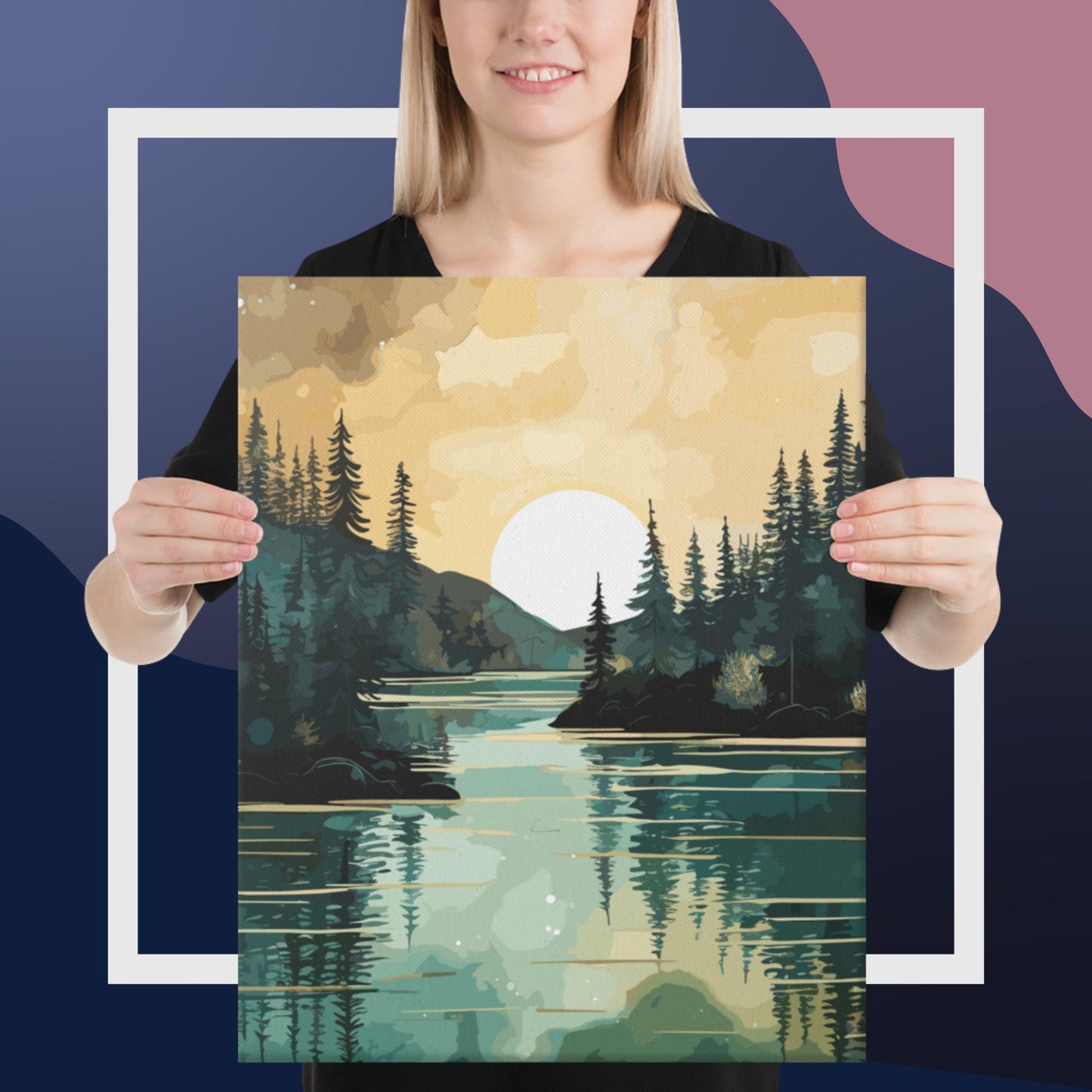 Forest Lake Sunset Canvas Poster