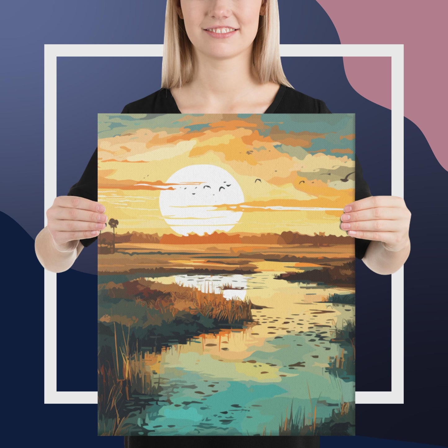 Marshland Sunset Canvas Poster