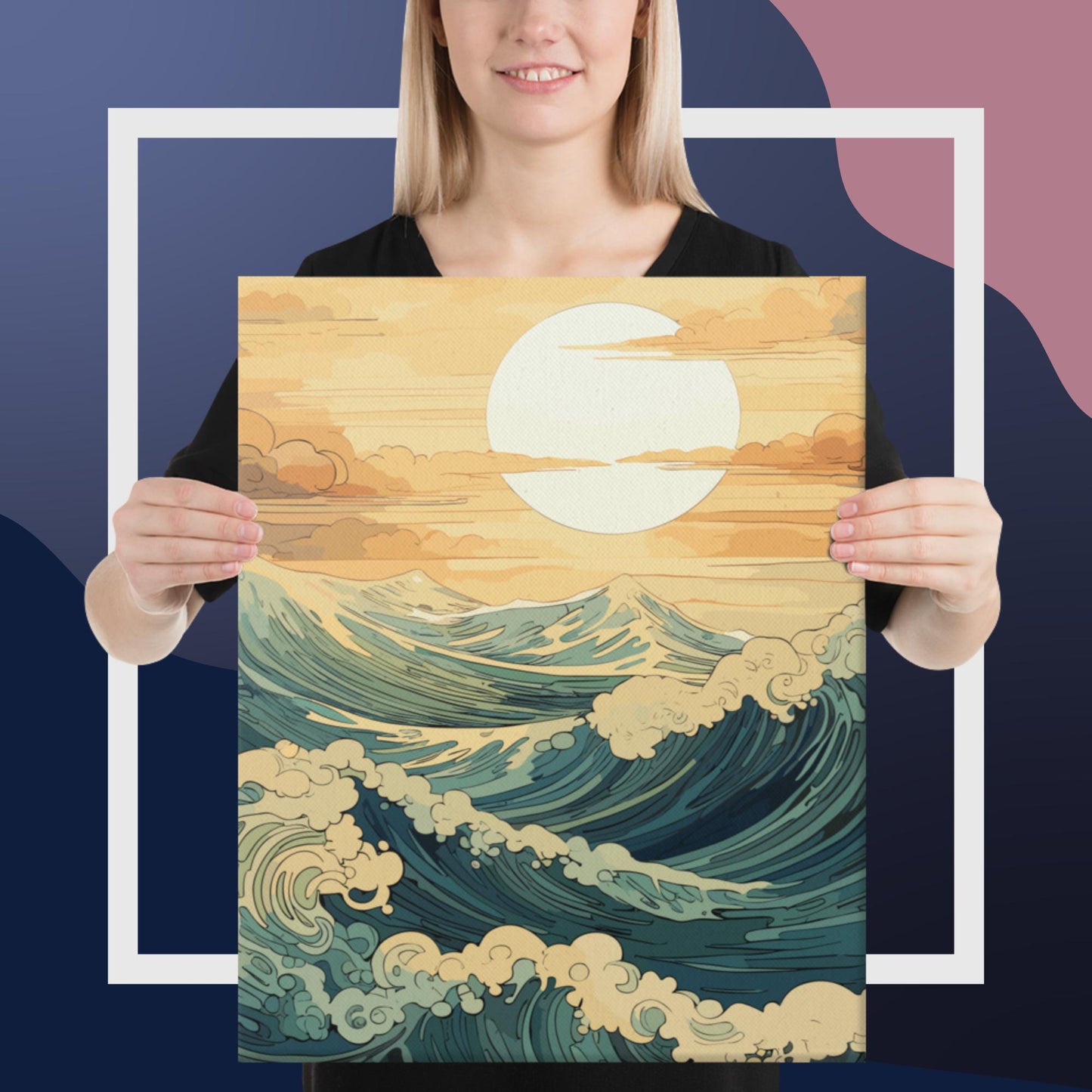 Wavy Sea Sunset Canvas Poster