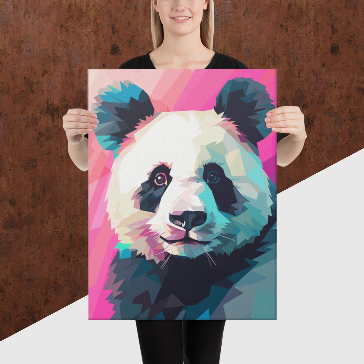 Green and Pink Panda Canvas Poster