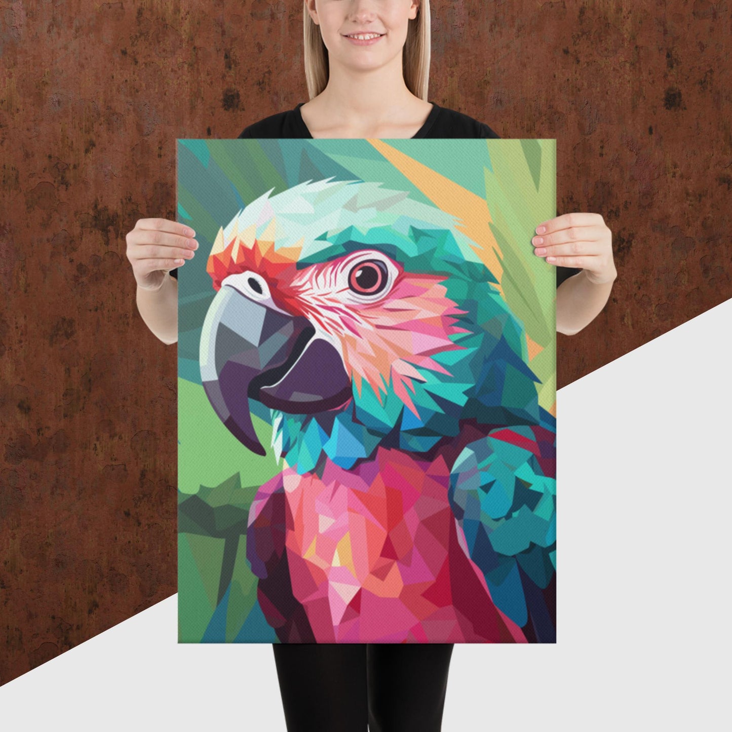 Green and Pink Parrot Canvas Poster