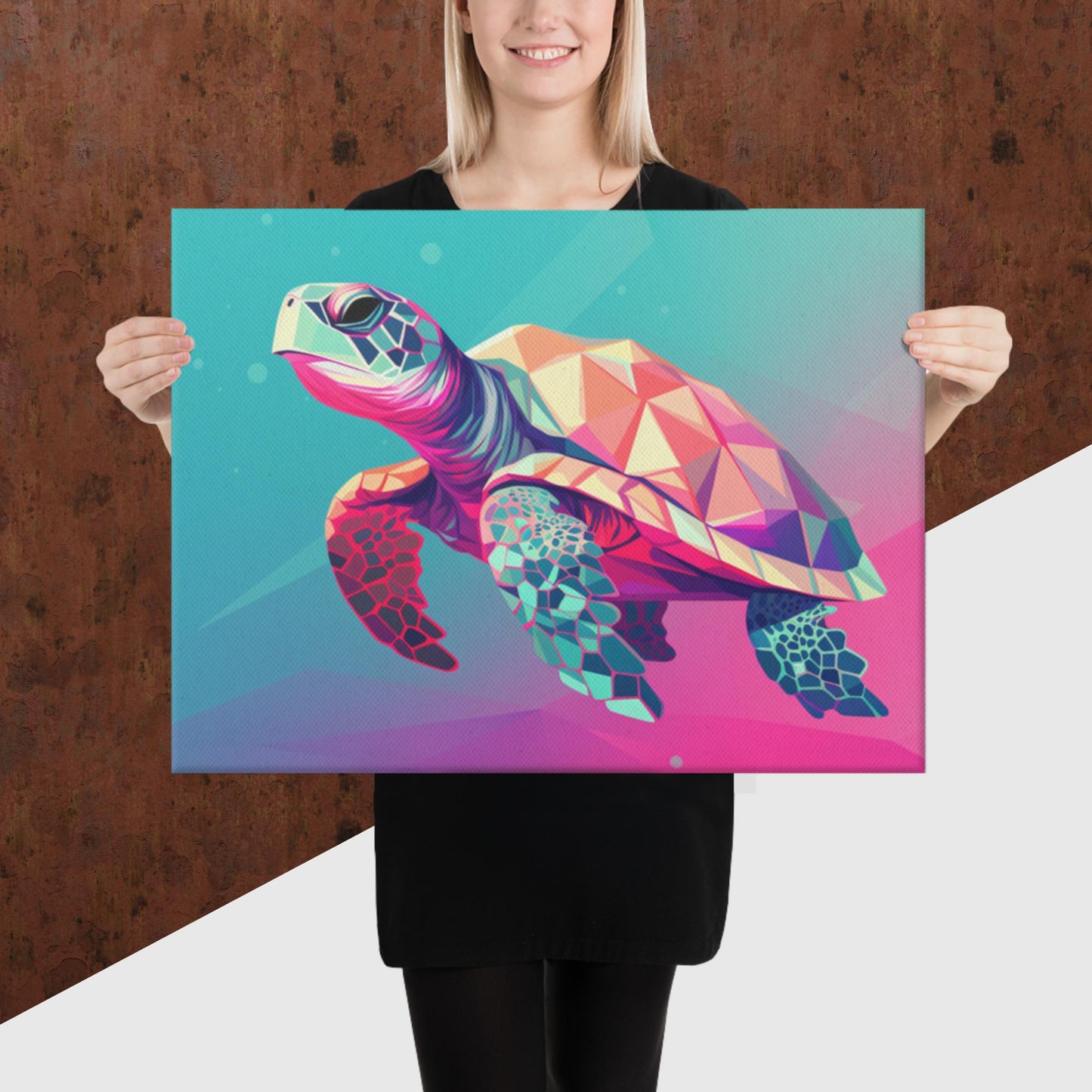 Green and Pink Turtle Canvas Poster