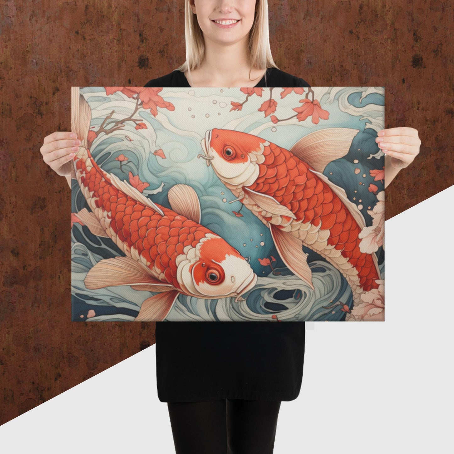 Ukiyo-e Koi Fish Canvas Poster