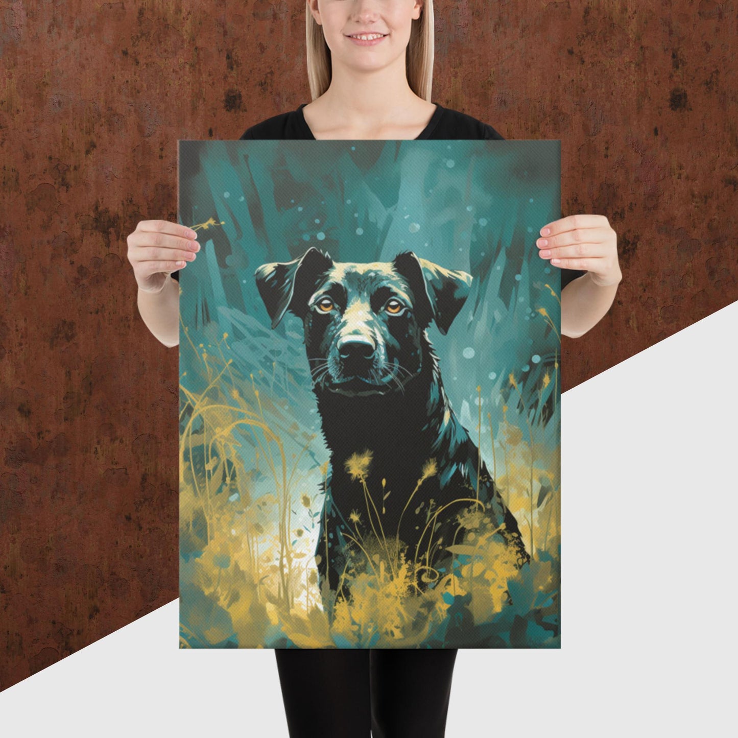 Dark Turquoise Dog Canvas Poster