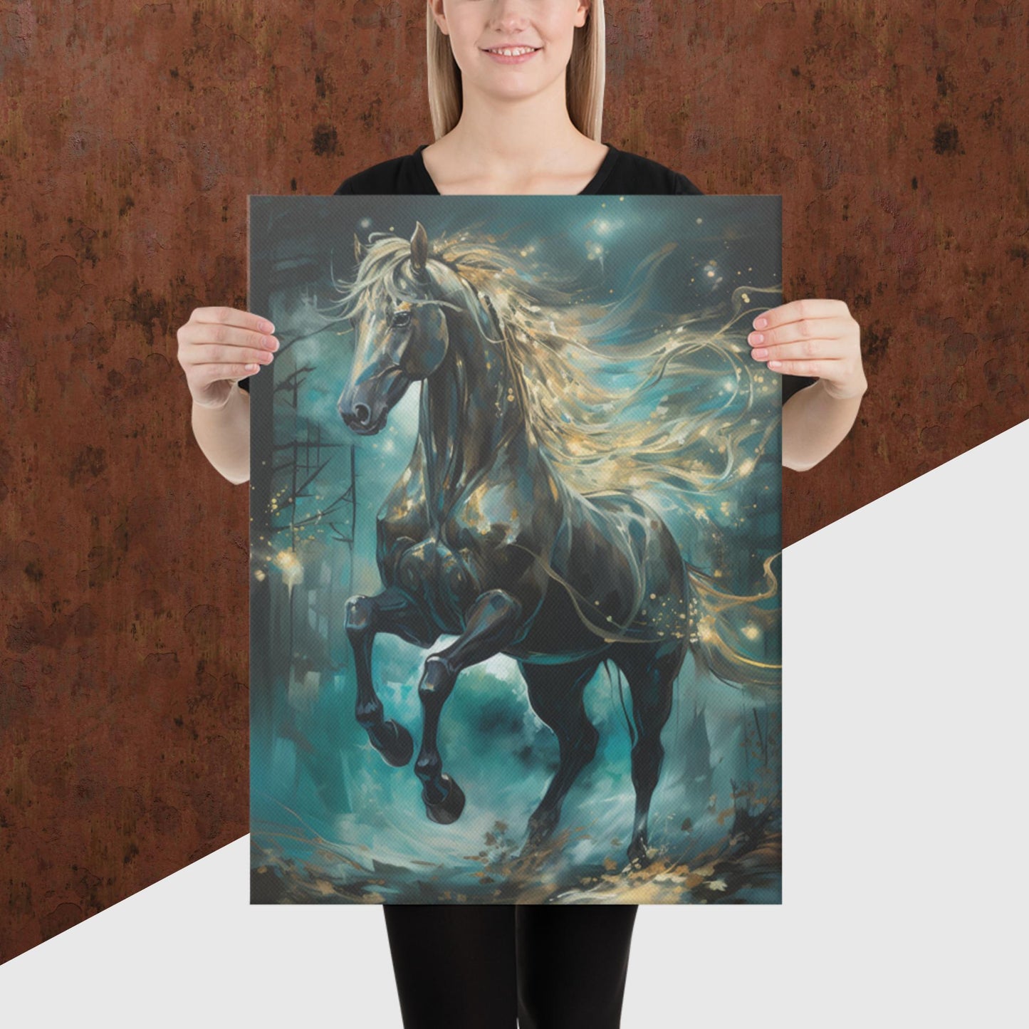 Dark Turquoise Horse Canvas Poster