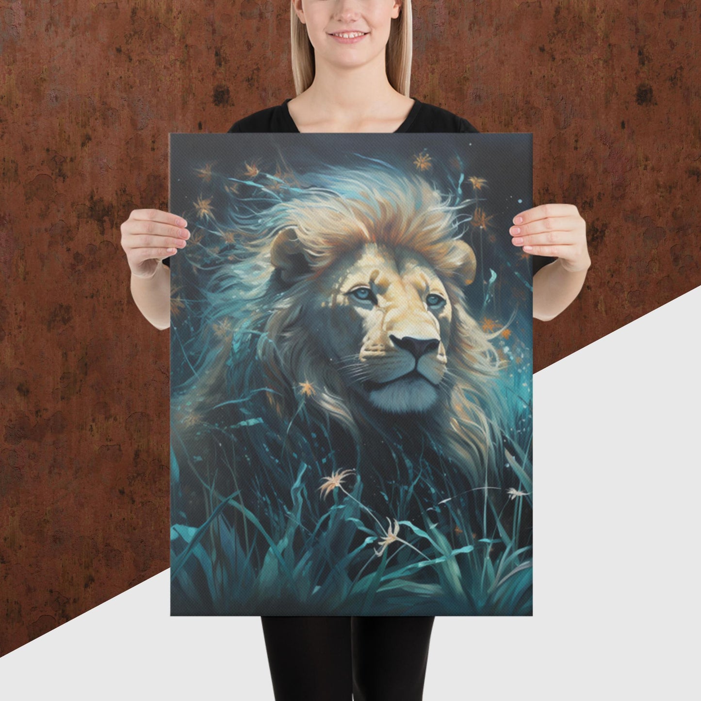 Dark Turquoise Lion Canvas Poster