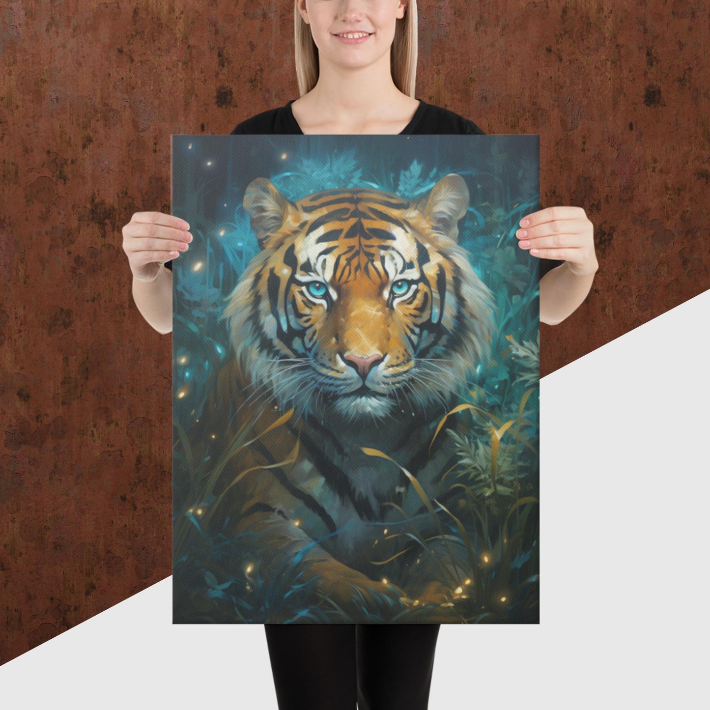 Dark Turquoise Tiger Canvas Poster