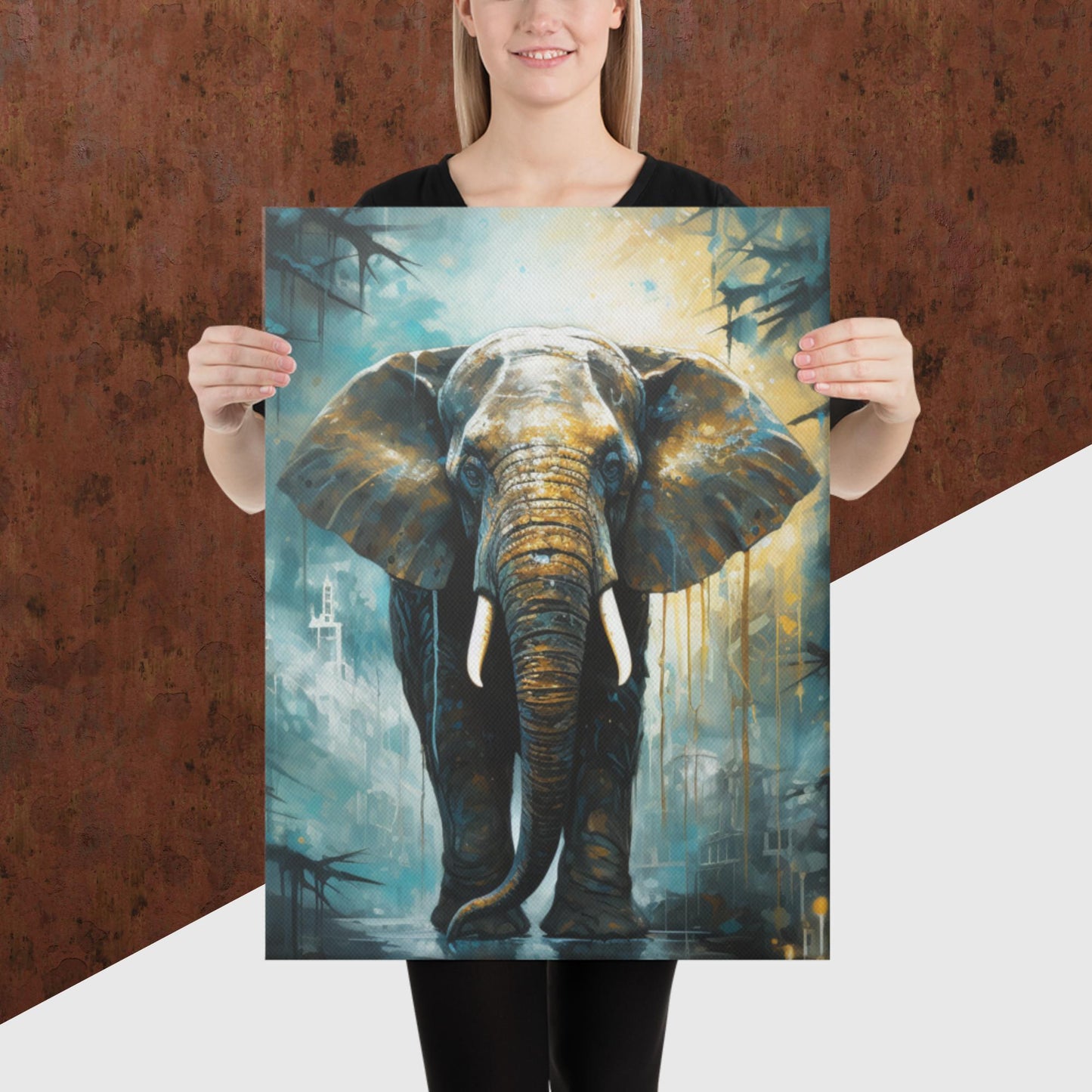 Dark Turquoise Elephant Canvas Poster