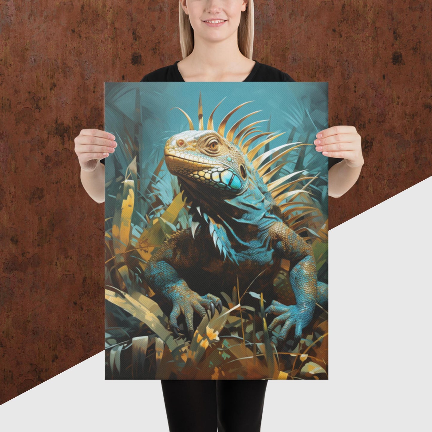 Dark Turquoise Iguana Canvas Poster