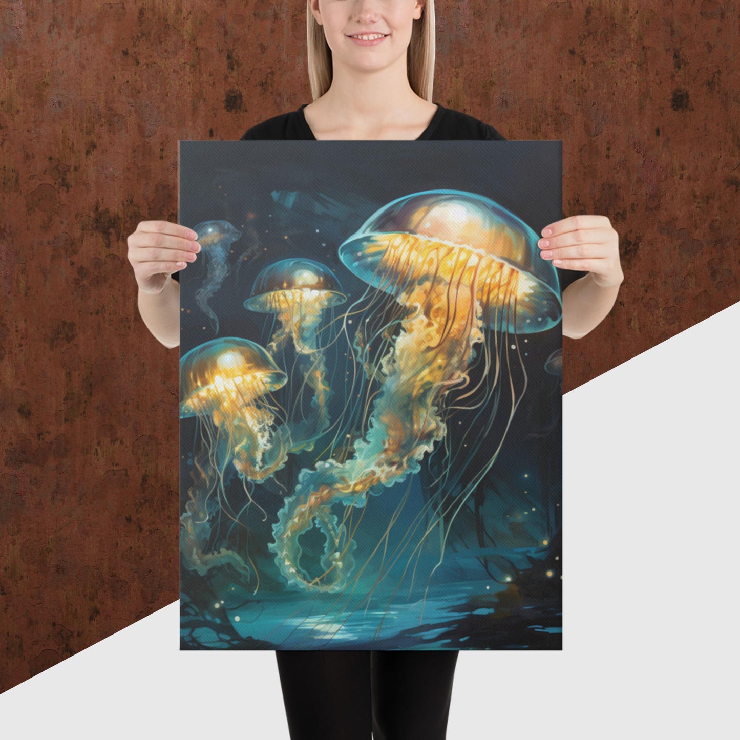 Dark Turquoise Jellyfish Canvas Poster