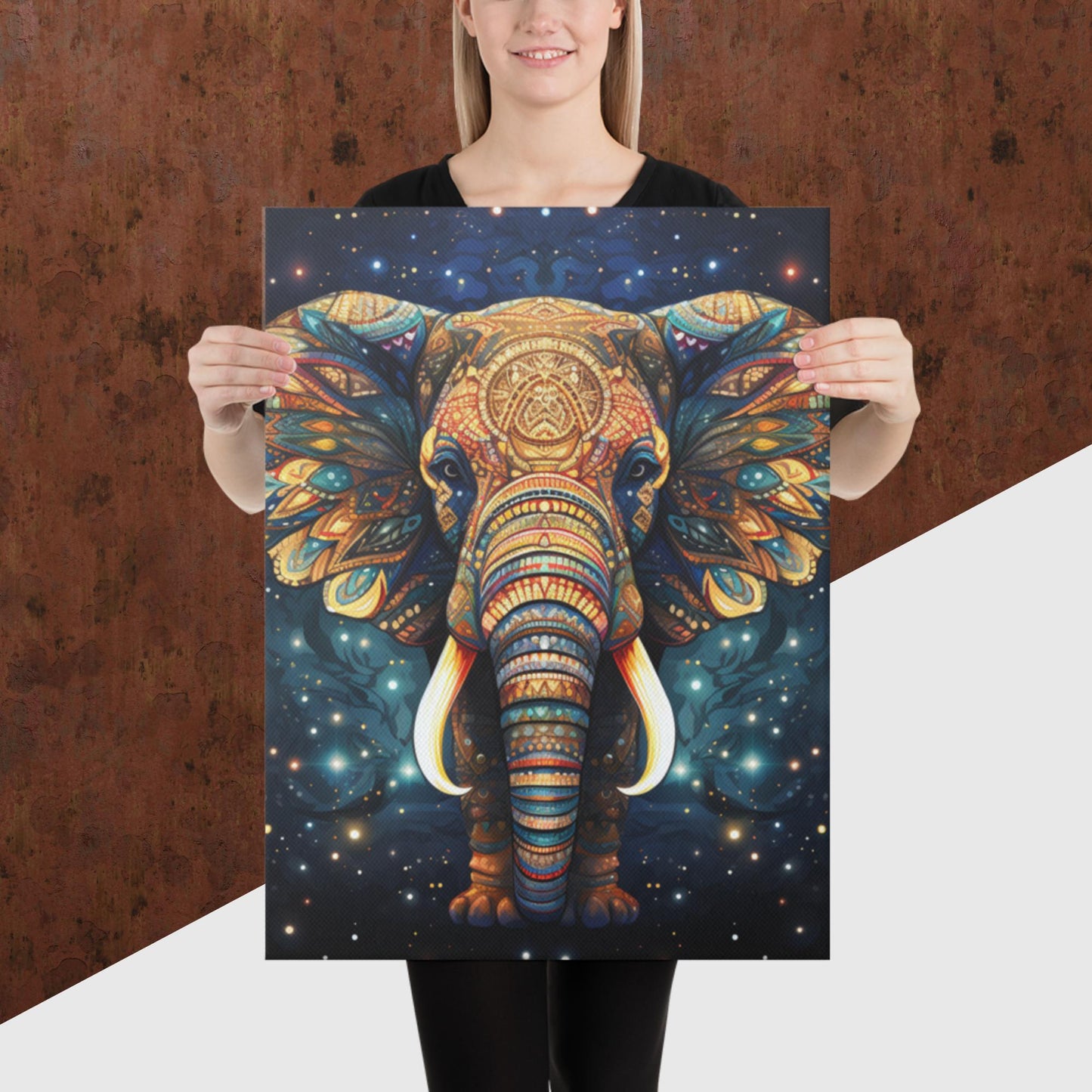 Dot Art Elephant Canvas Poster