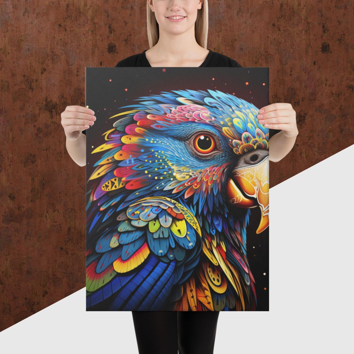 Dot Art Parrot Canvas Poster