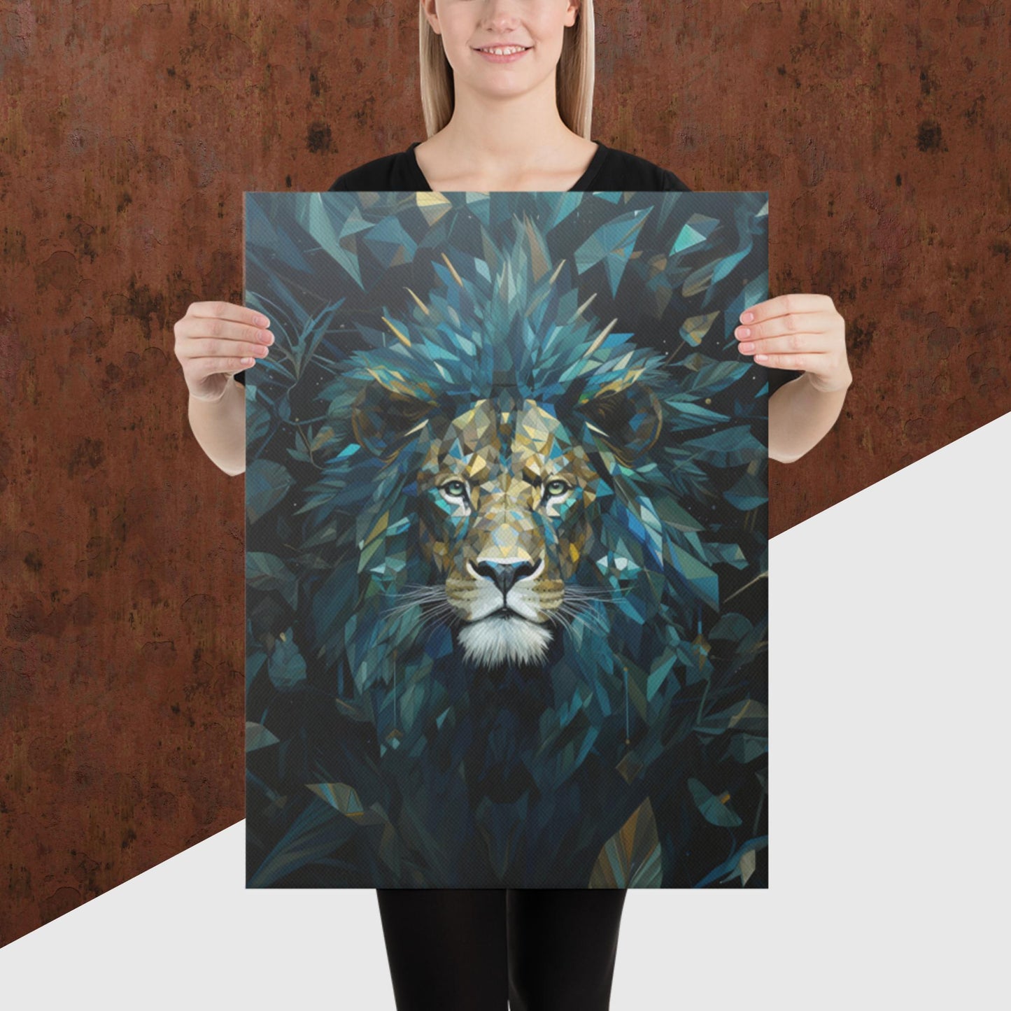 Blue Gold Lion Canvas Poster