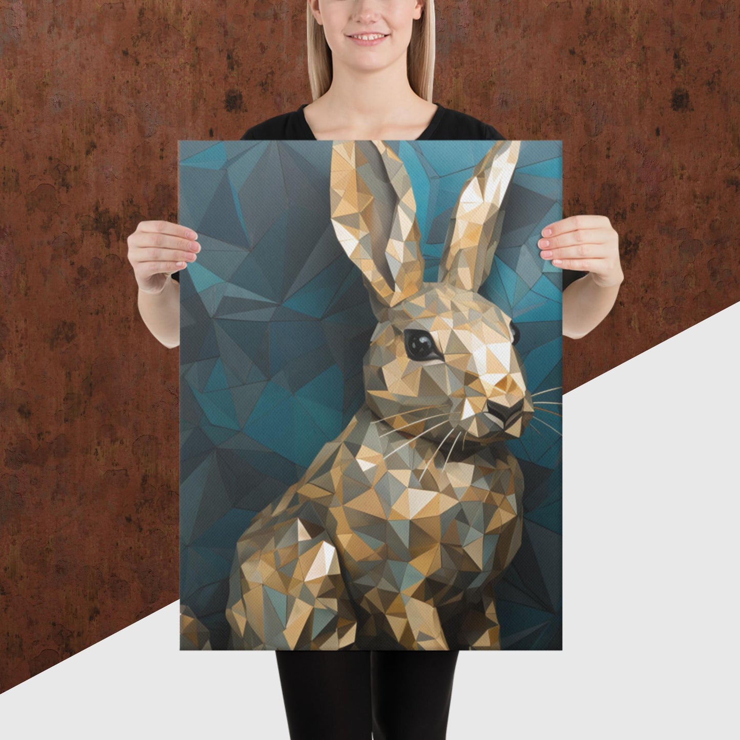 Blue Gold Rabbit Canvas Poster