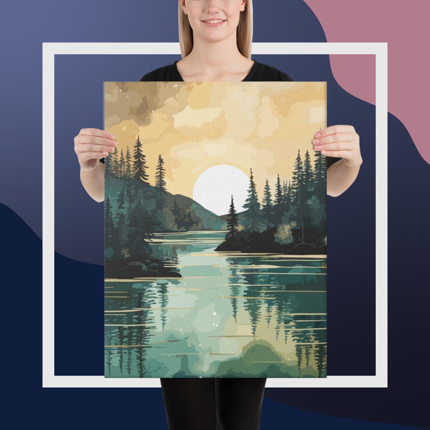 Forest Lake Sunset Canvas Poster