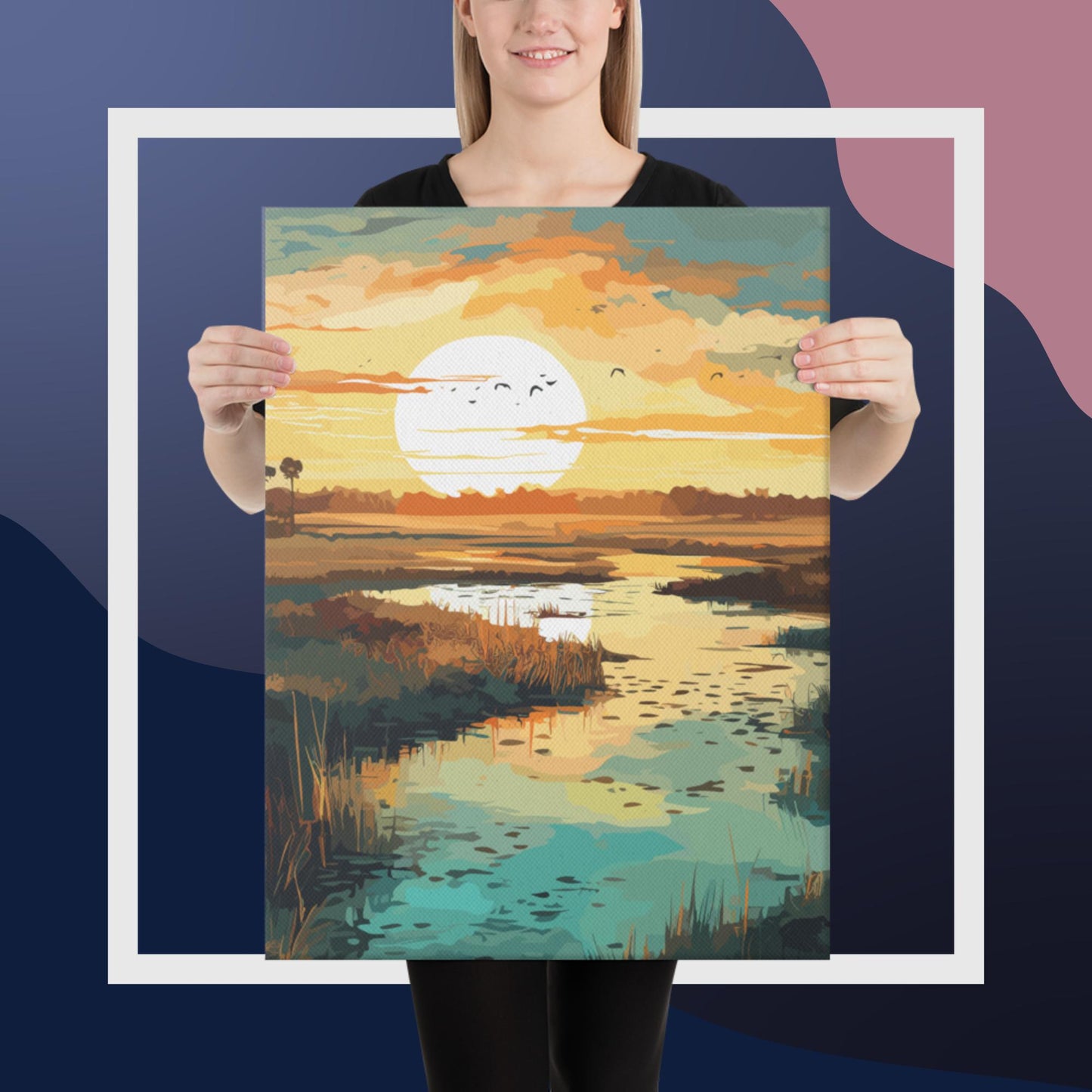 Marshland Sunset Canvas Poster