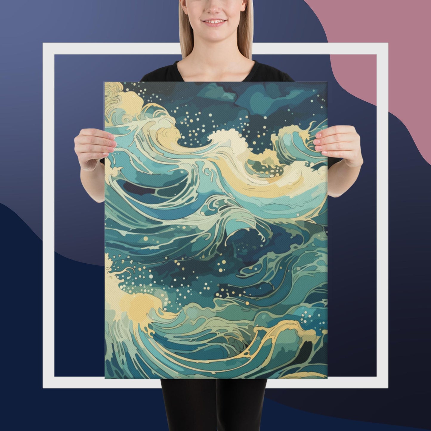 Nighttime Ocean Waves Canvas Poster