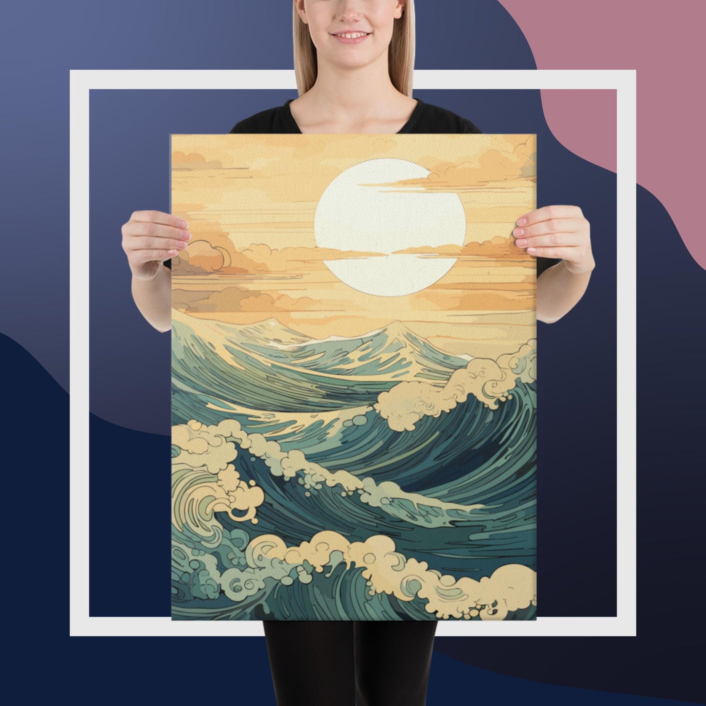 Wavy Sea Sunset Canvas Poster