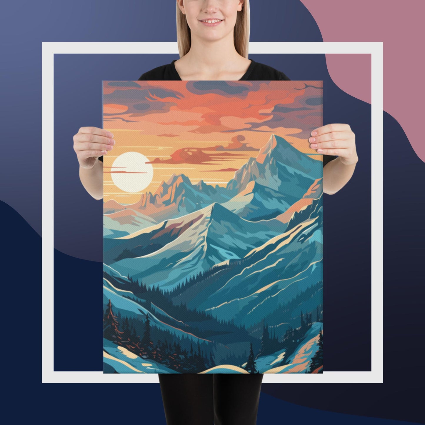 Snowy Mountain Sunset Canvas Poster