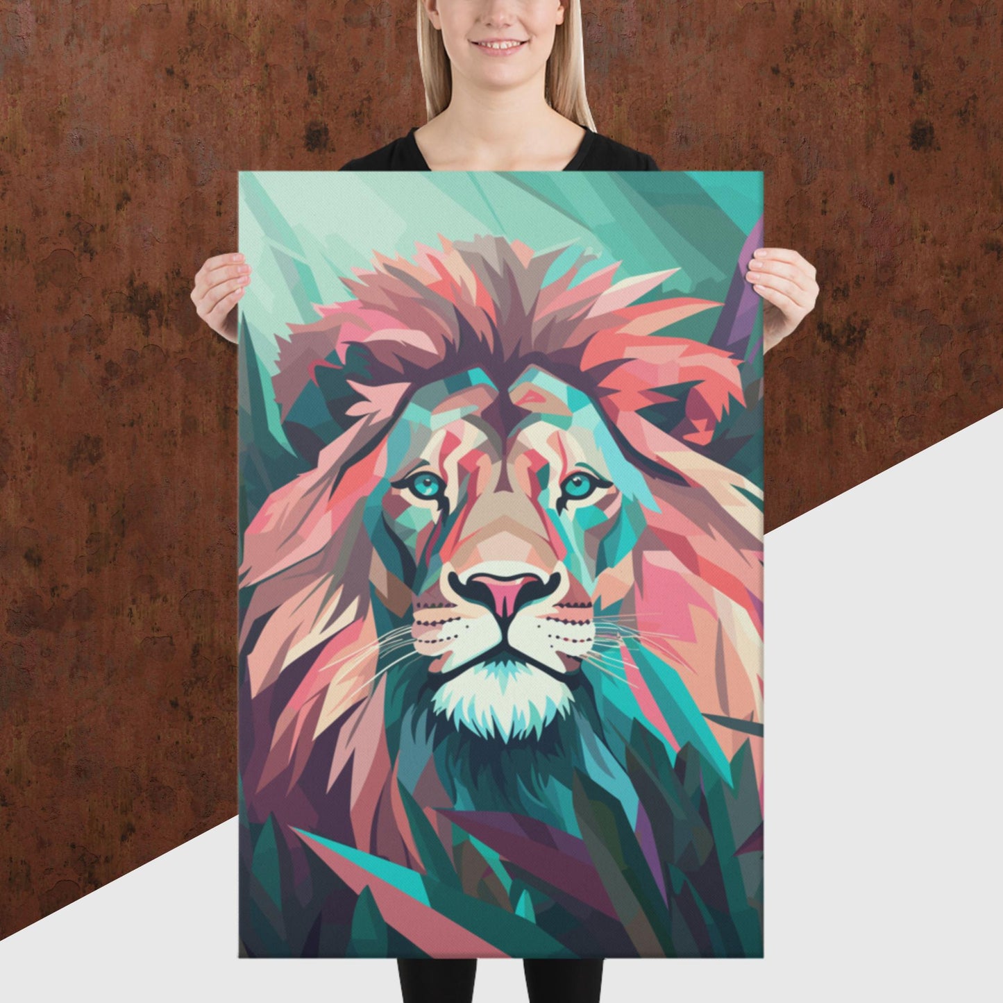 Green and Pink Lion Canvas Poster