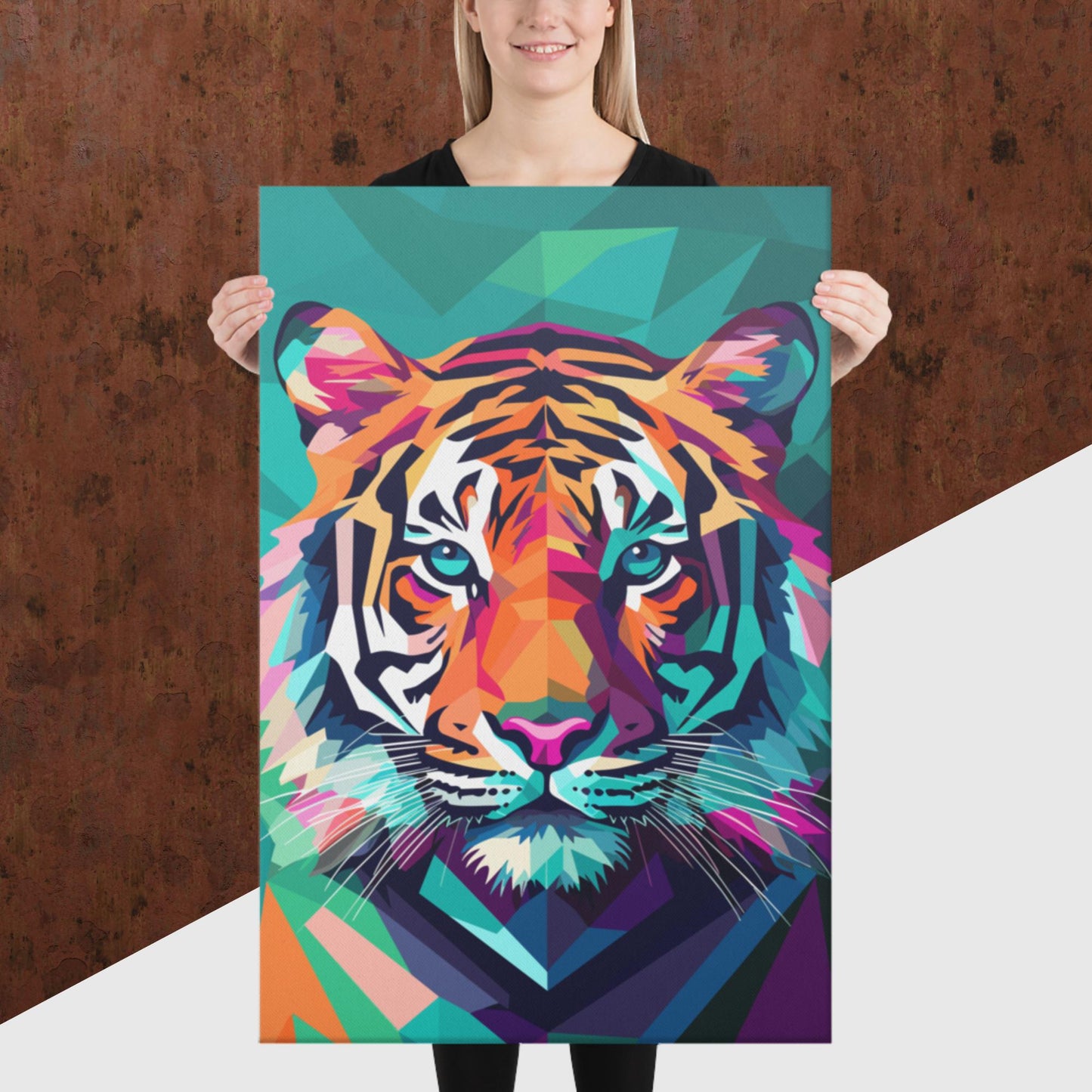 Green and Pink Tiger Canvas Poster