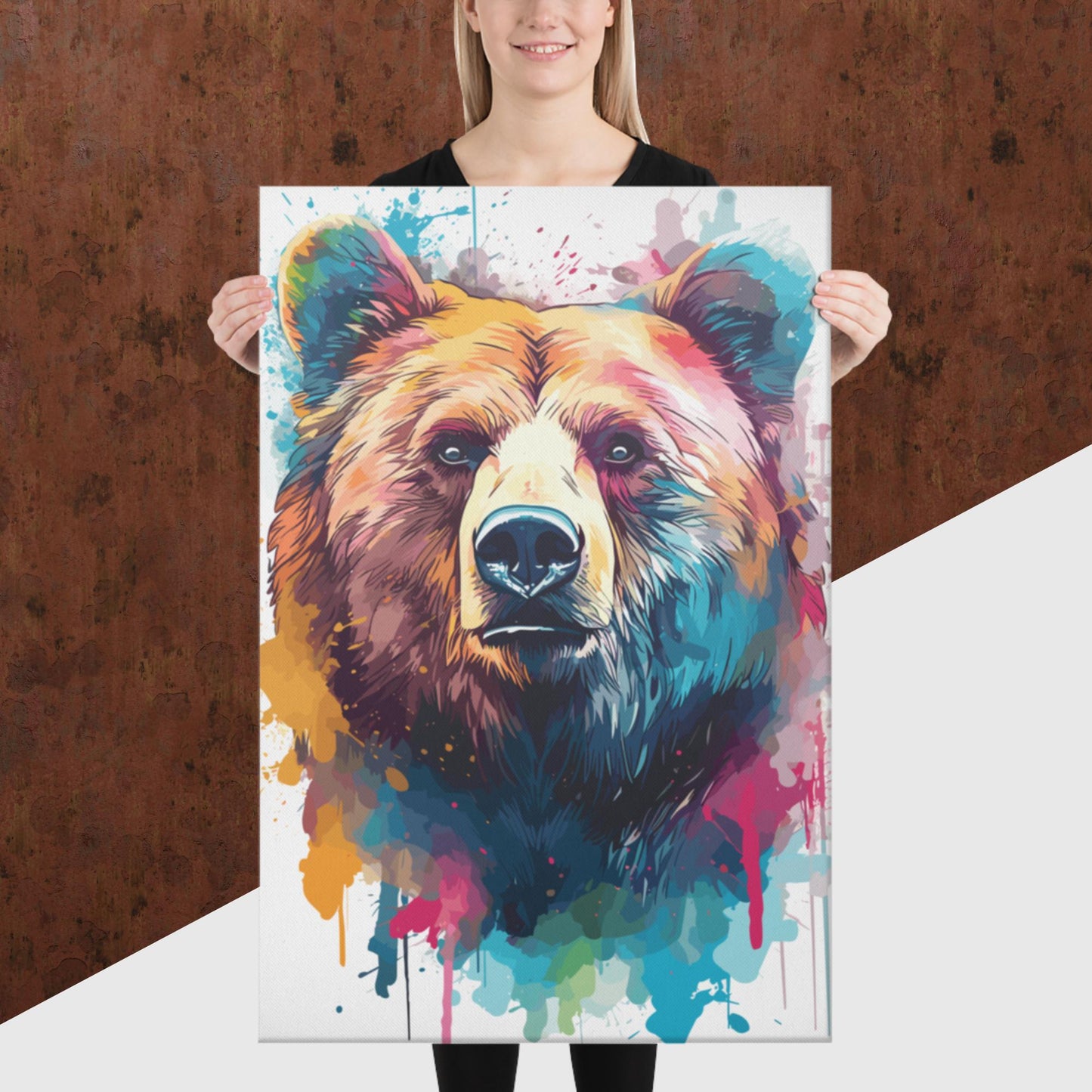 Rainbow Paint Bear Canvas Poster