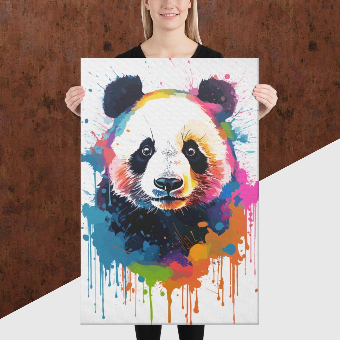 Rainbow Paint Panda Canvas Poster