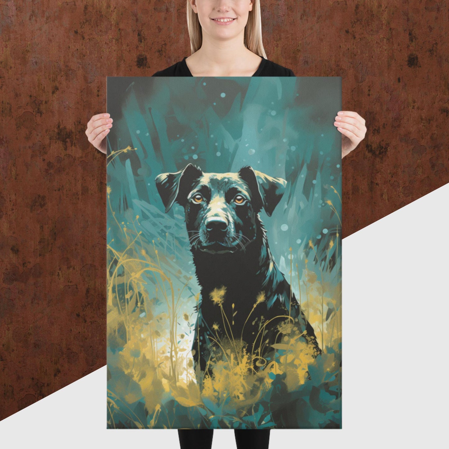 Dark Turquoise Dog Canvas Poster