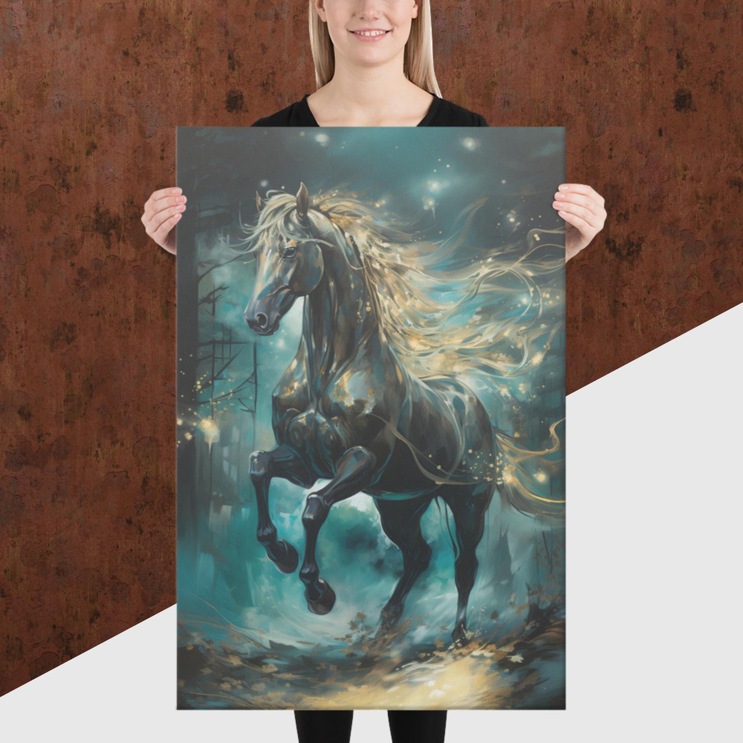 Dark Turquoise Horse Canvas Poster