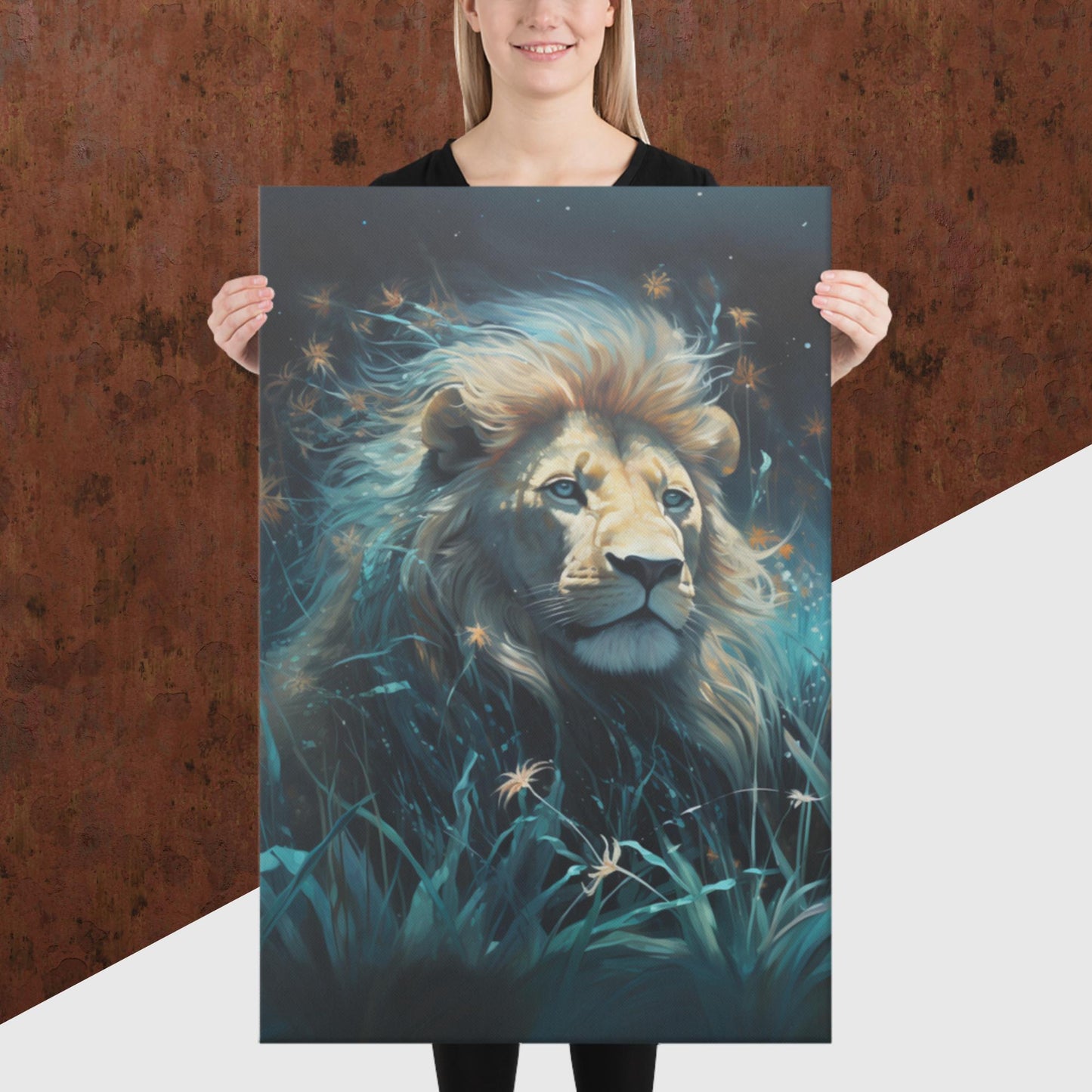 Dark Turquoise Lion Canvas Poster