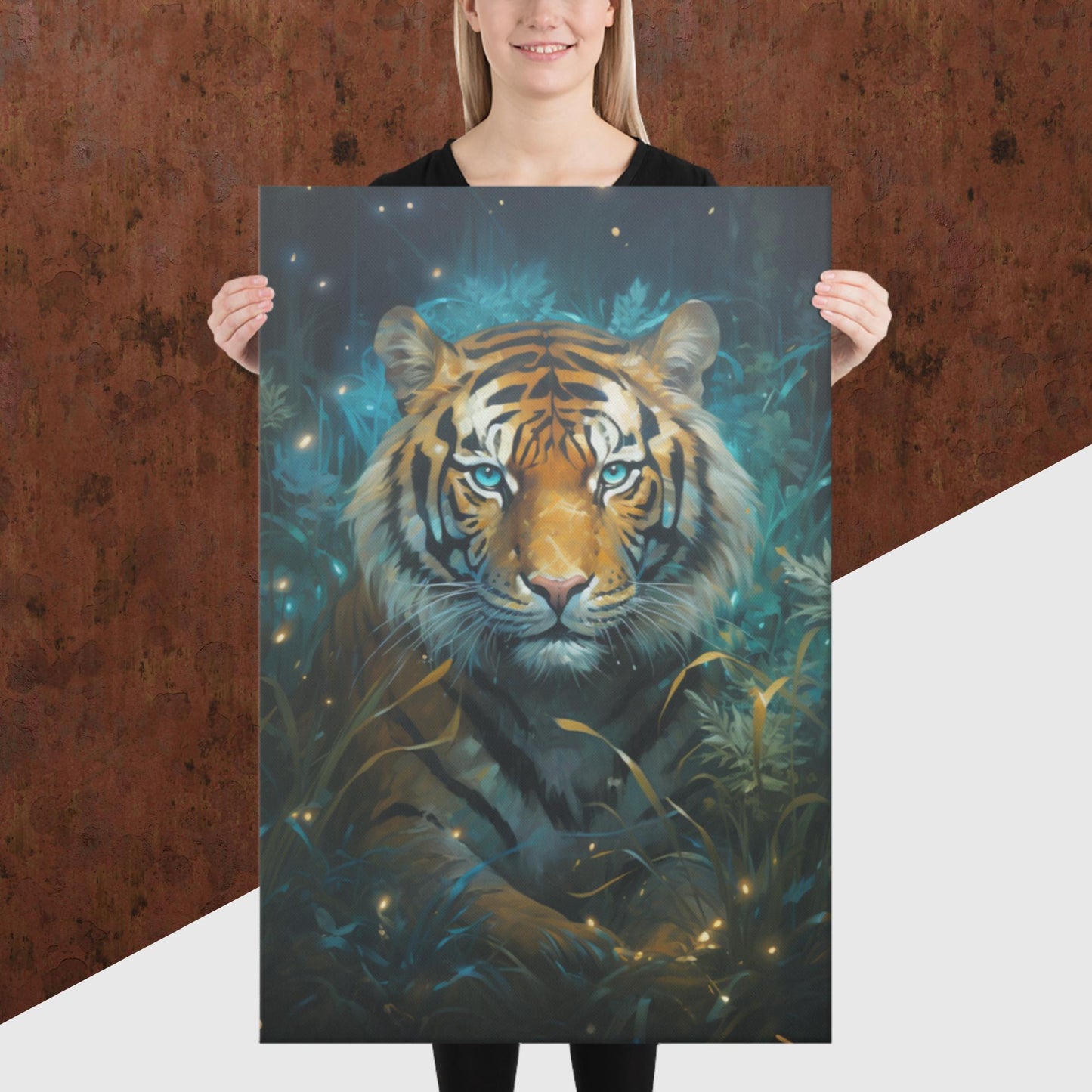 Dark Turquoise Tiger Canvas Poster