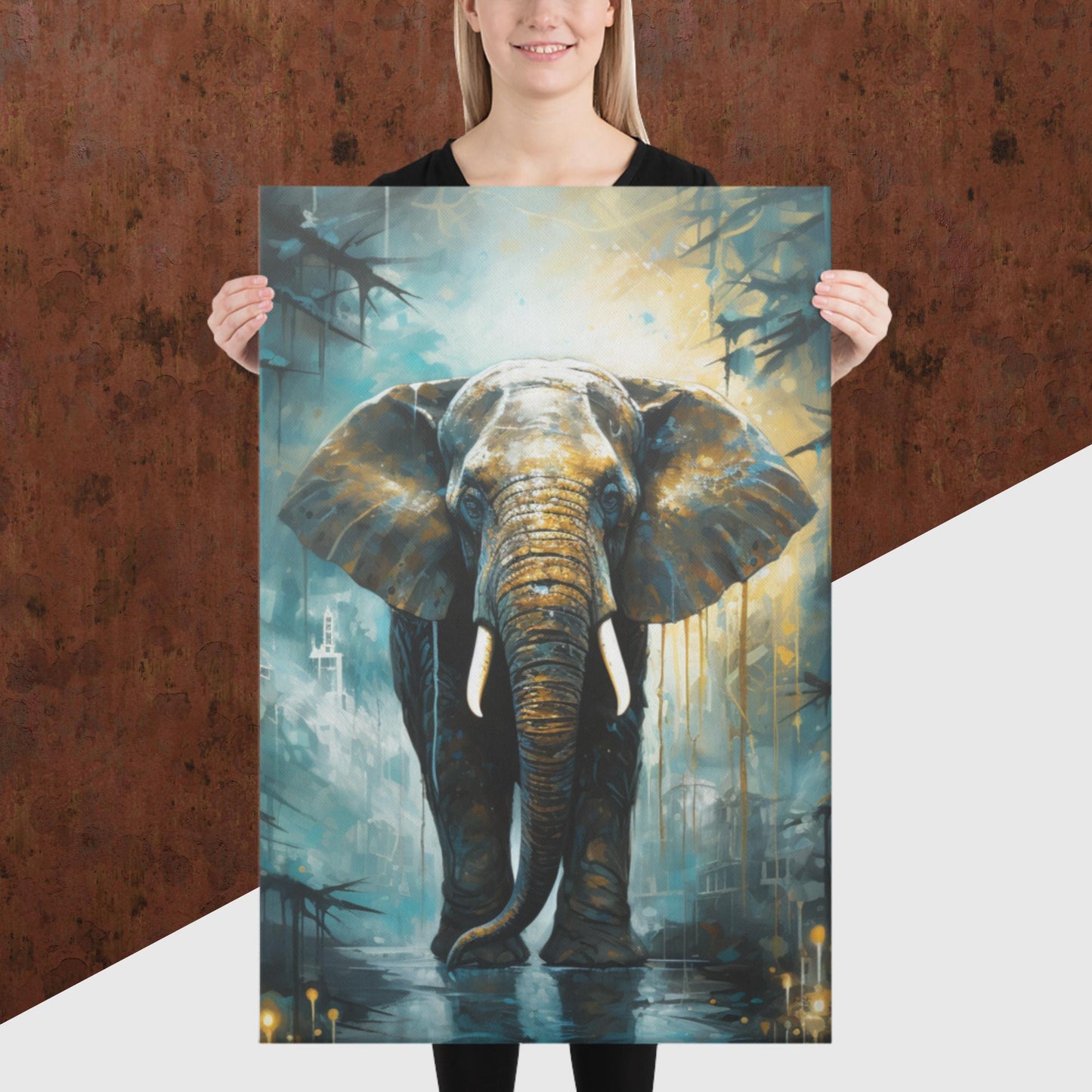 Dark Turquoise Elephant Canvas Poster