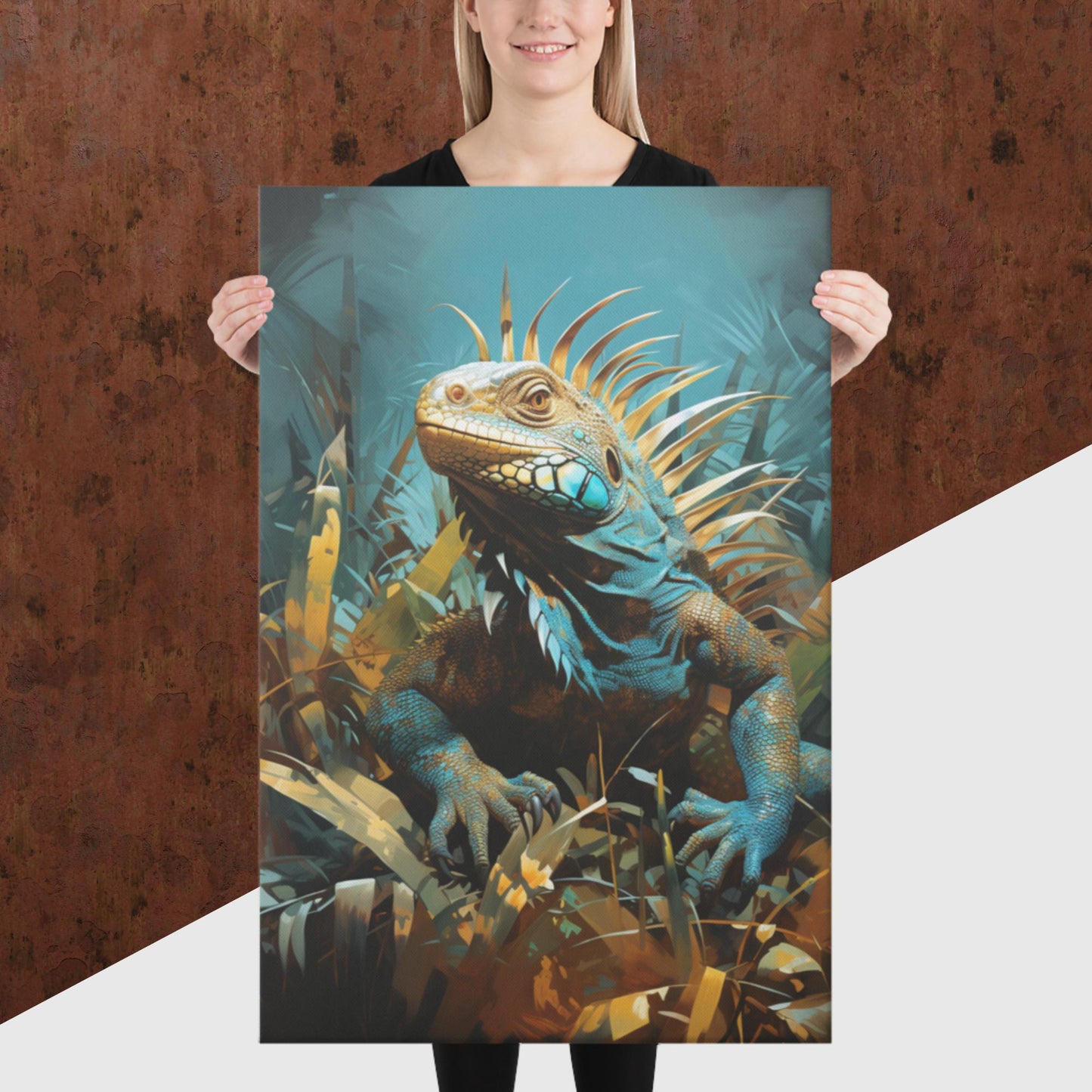 Dark Turquoise Iguana Canvas Poster