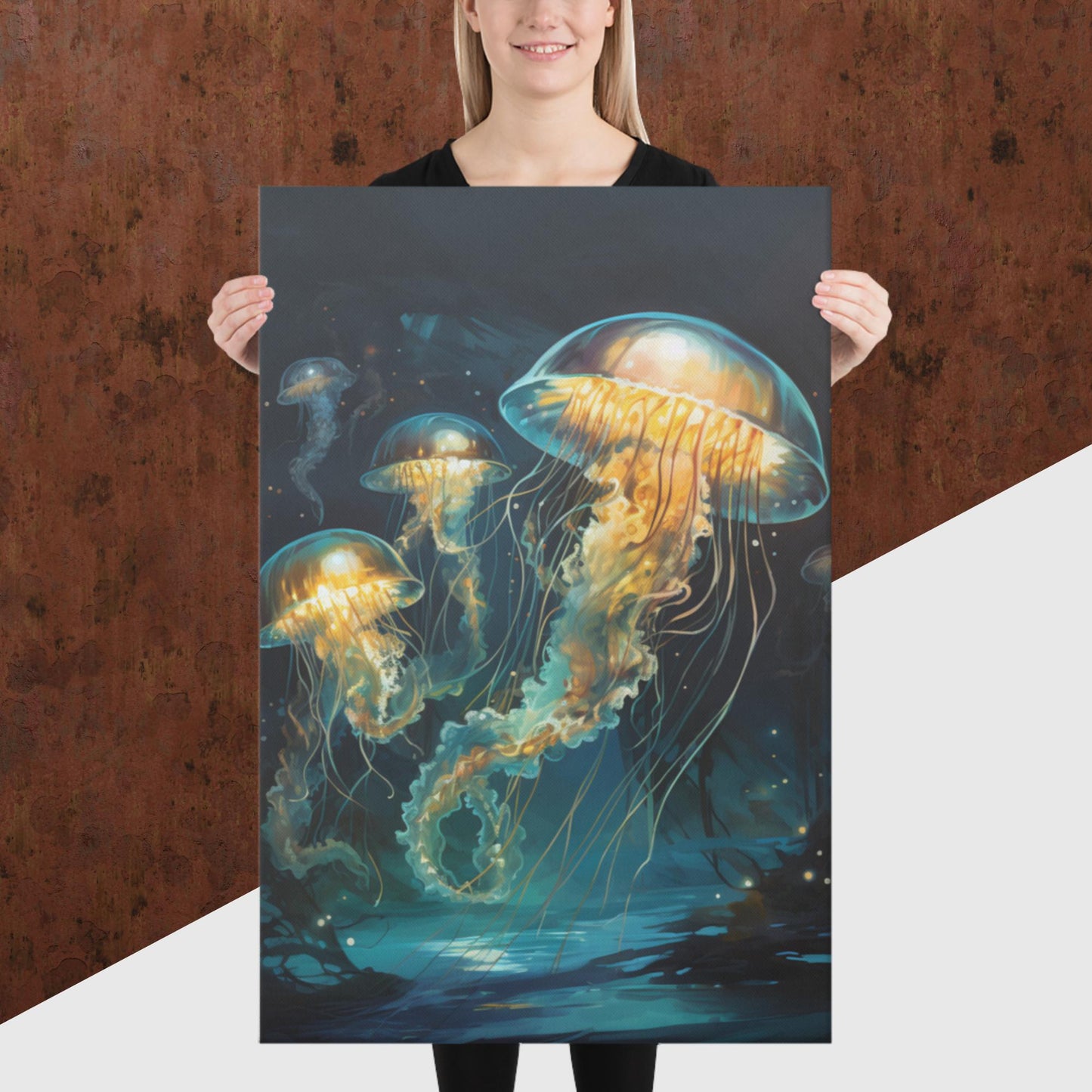 Dark Turquoise Jellyfish Canvas Poster