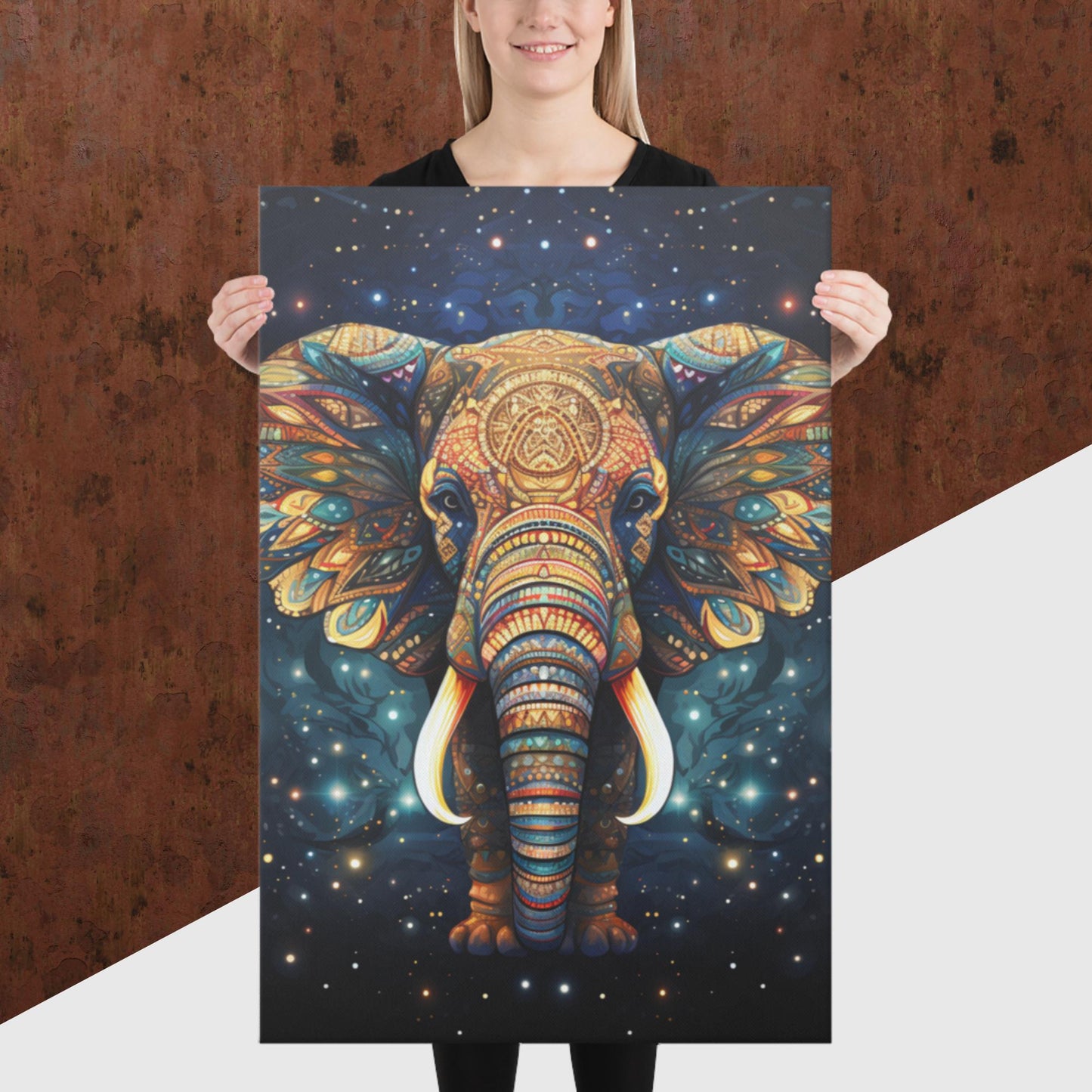 Dot Art Elephant Canvas Poster