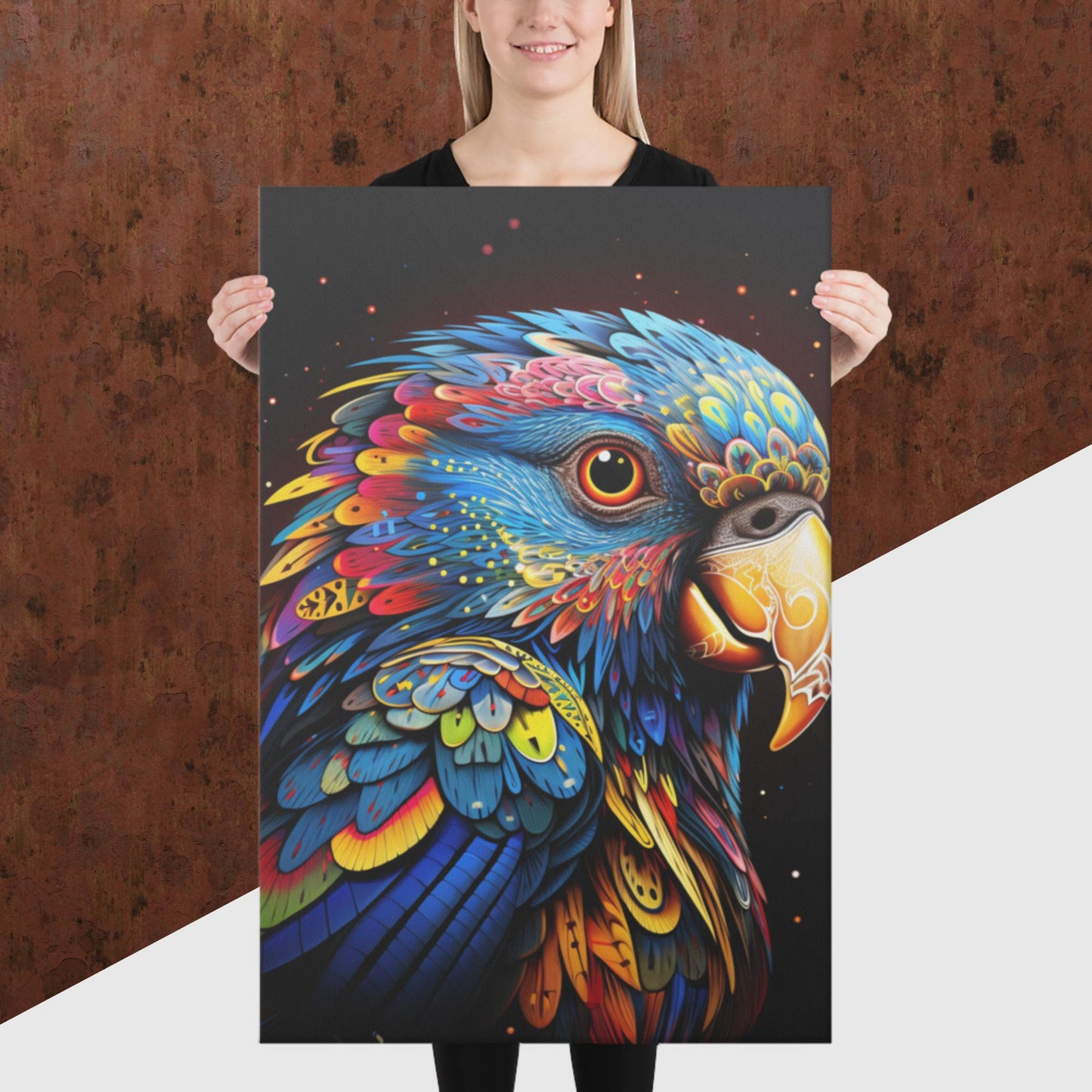 Dot Art Parrot Canvas Poster