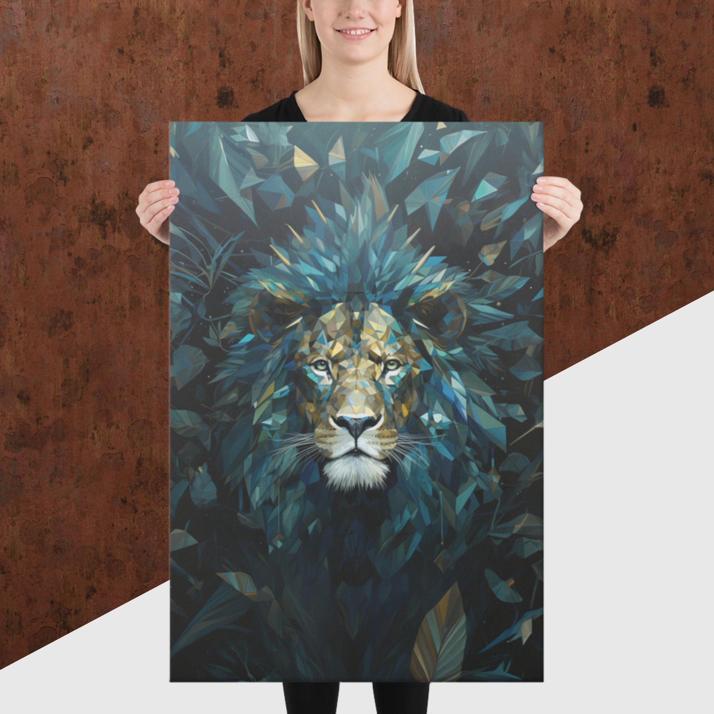 Blue Gold Lion Canvas Poster