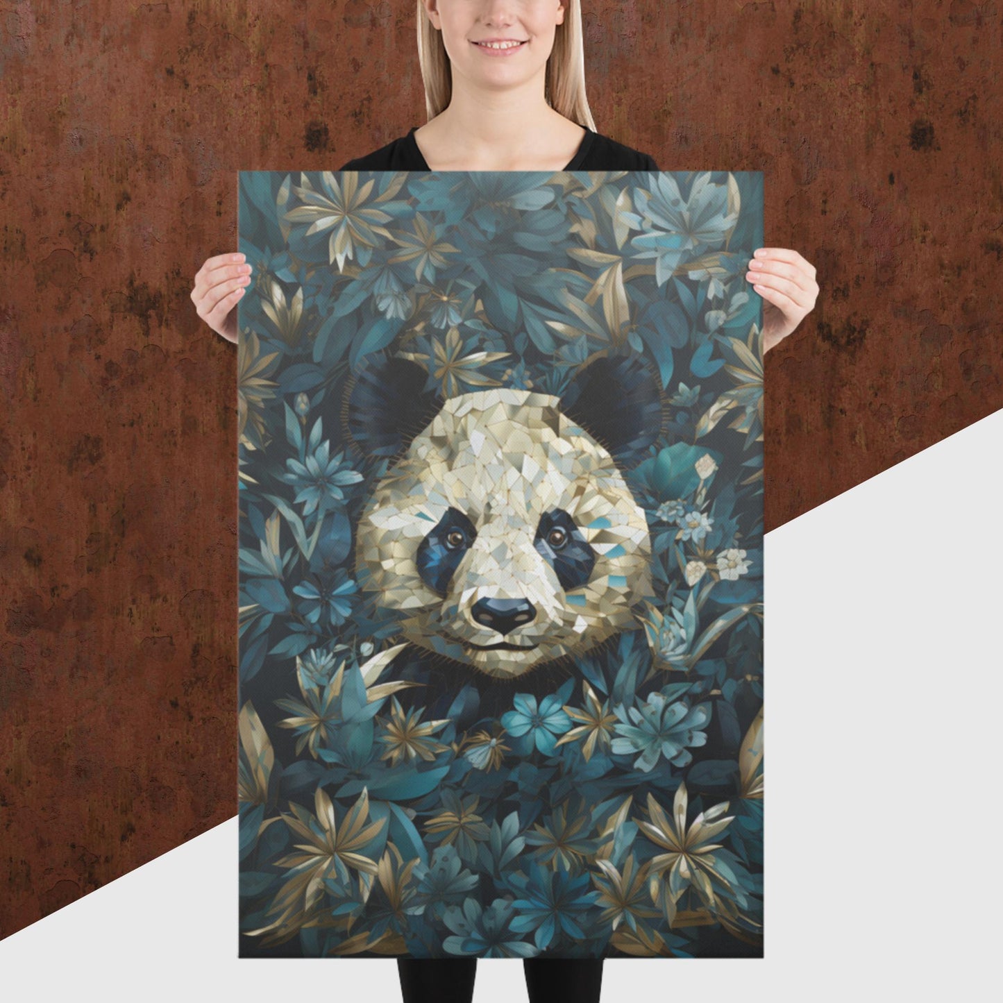 Blue Gold Panda Canvas Poster