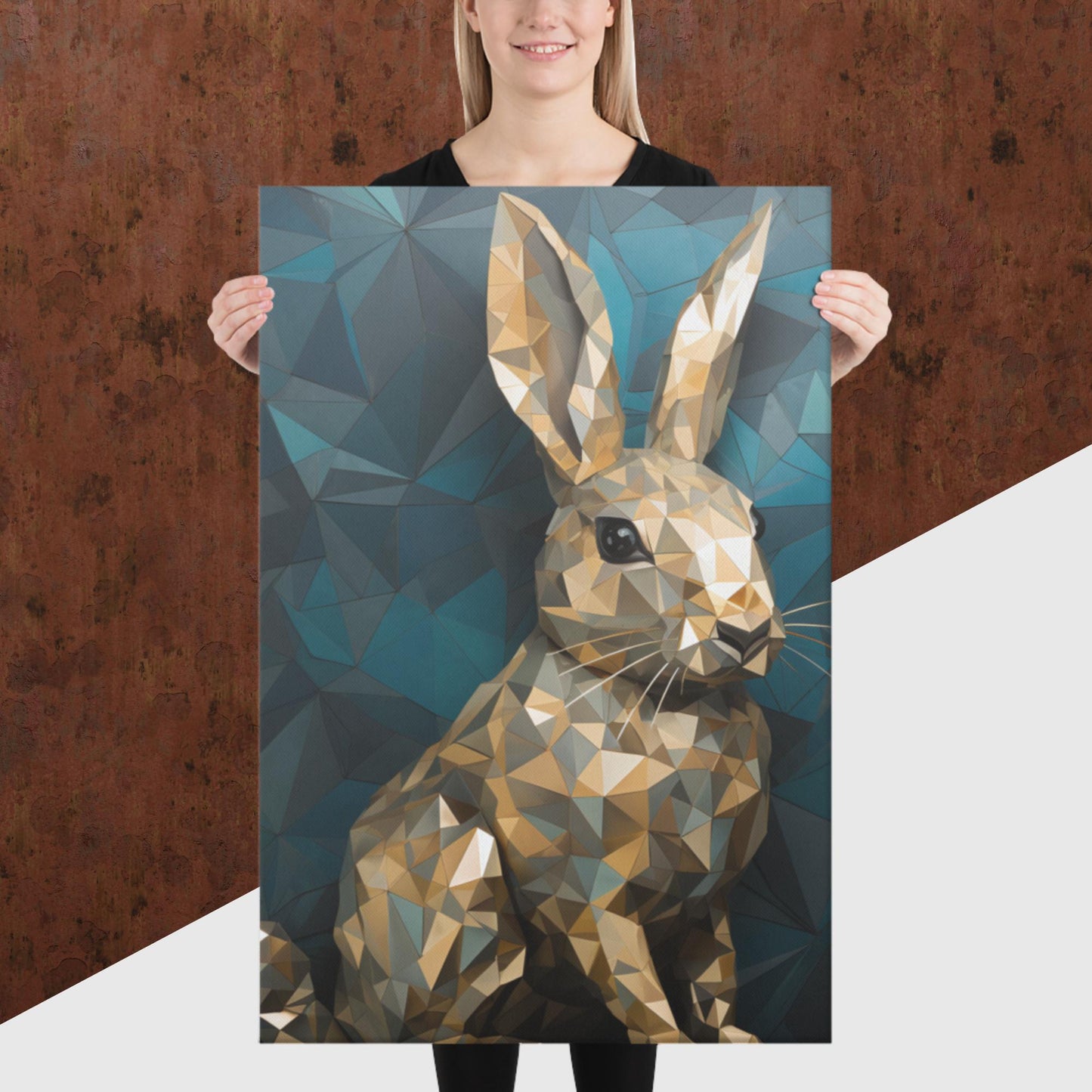 Blue Gold Rabbit Canvas Poster