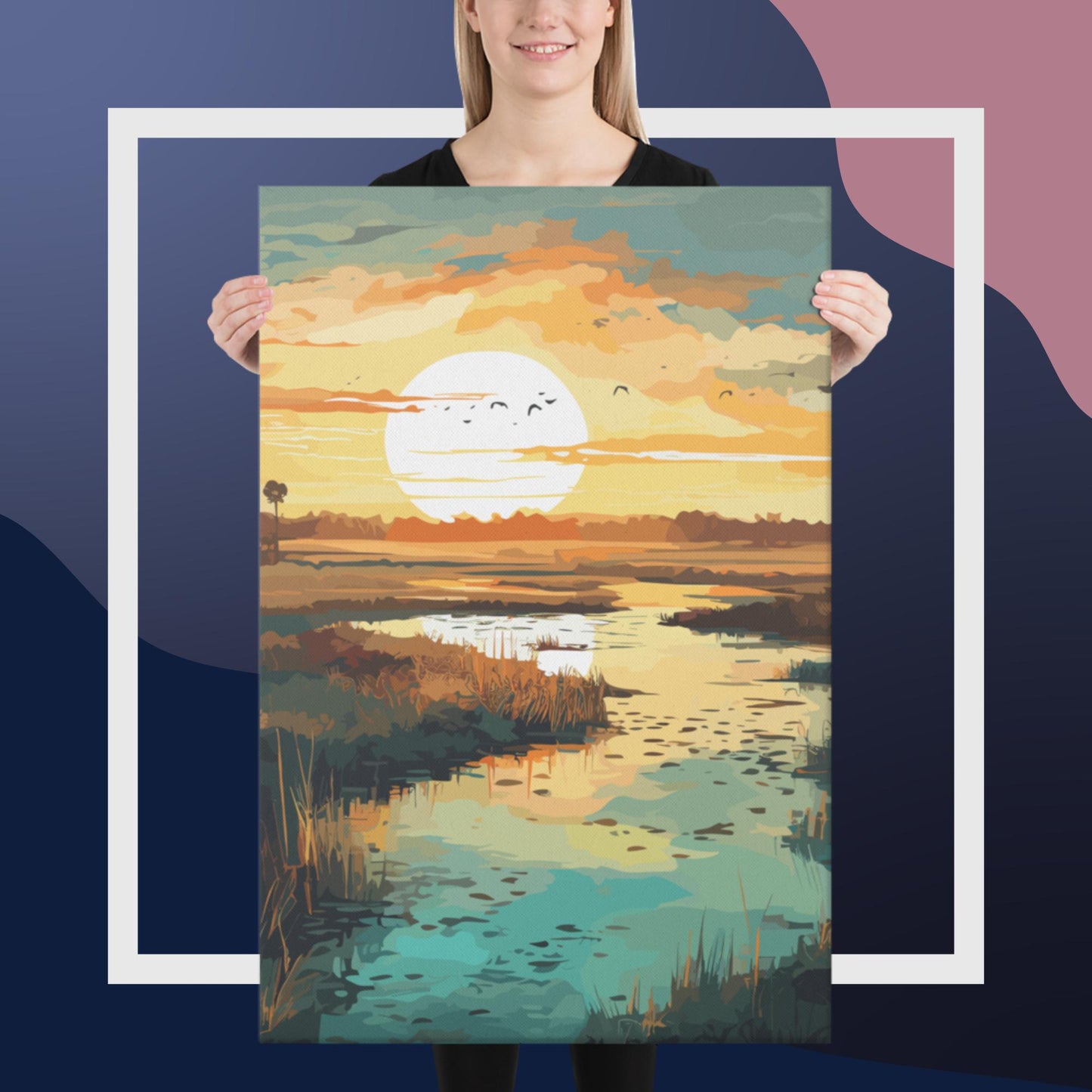 Marshland Sunset Canvas Poster