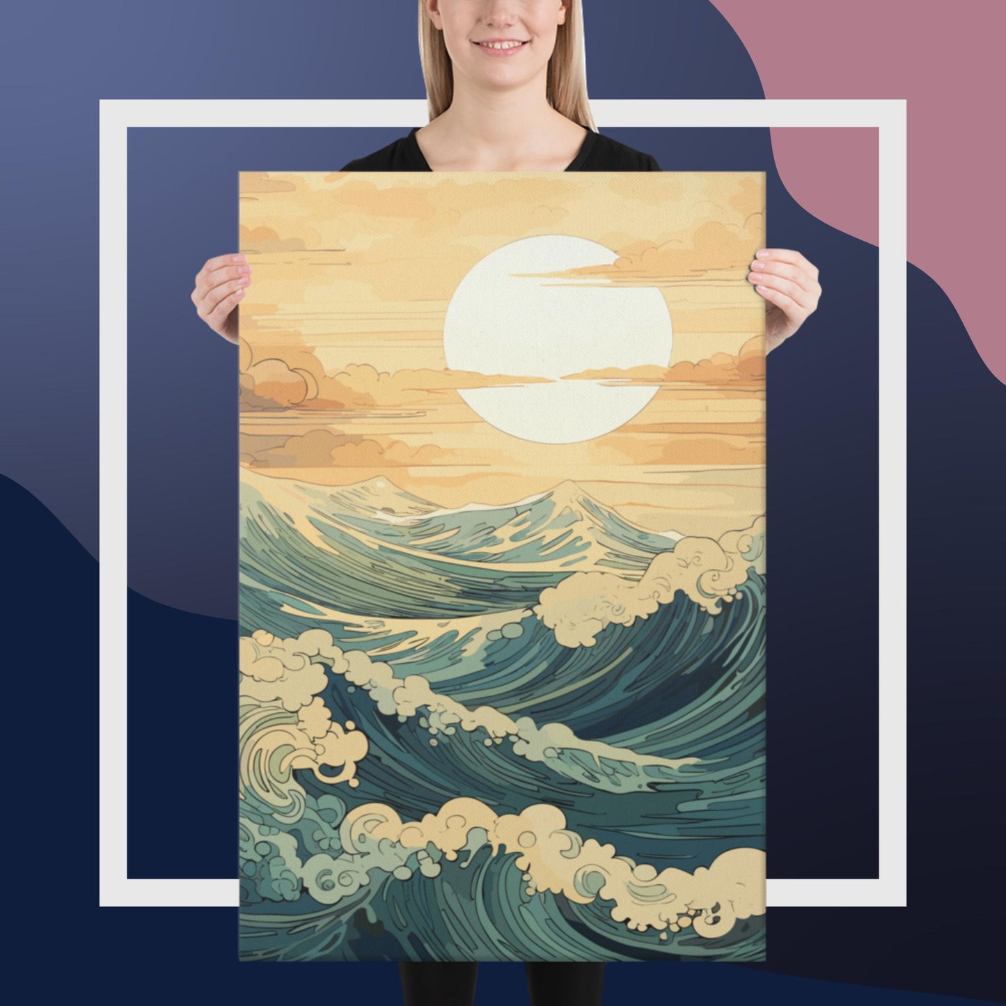 Wavy Sea Sunset Canvas Poster