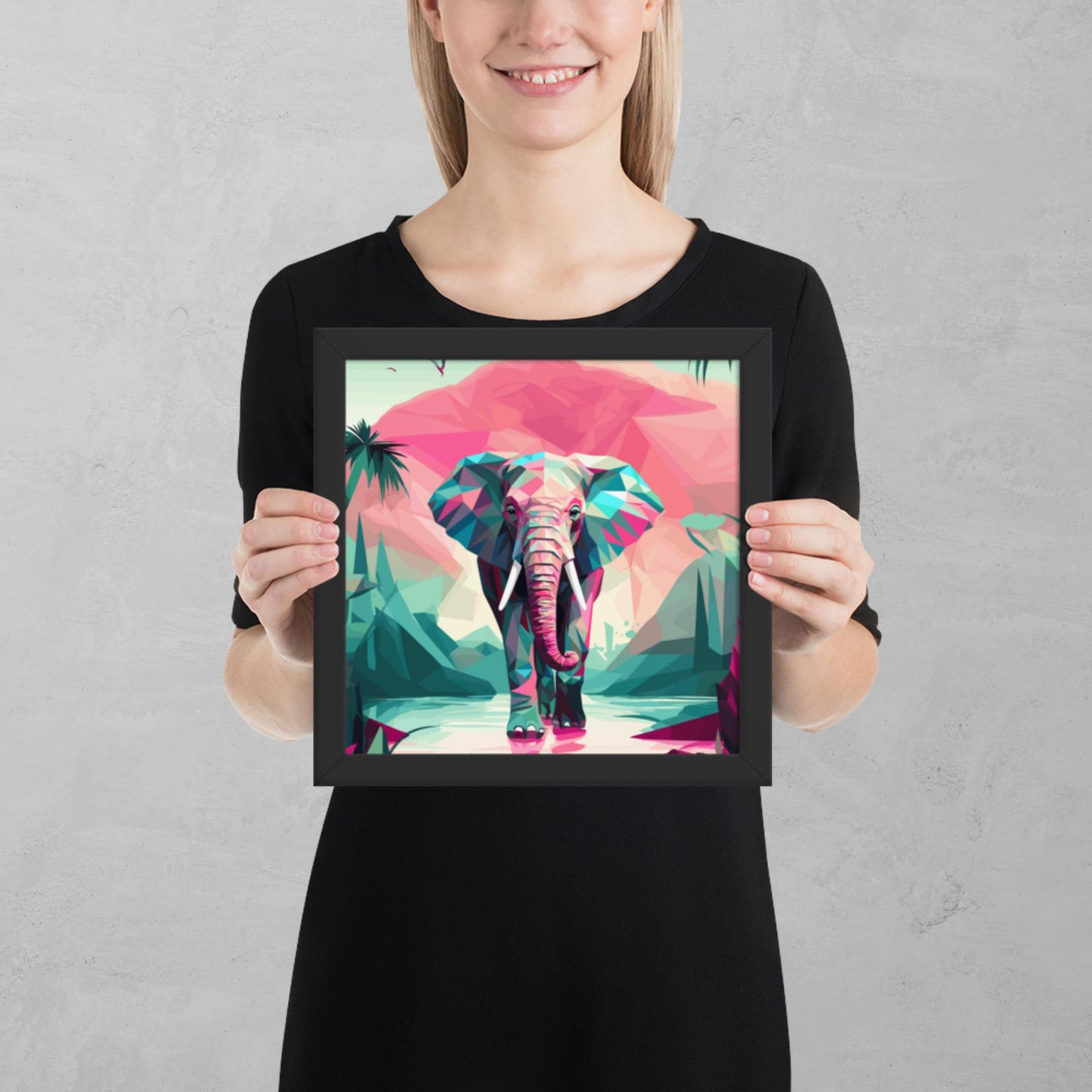 Green and Pink Elephant Framed Poster