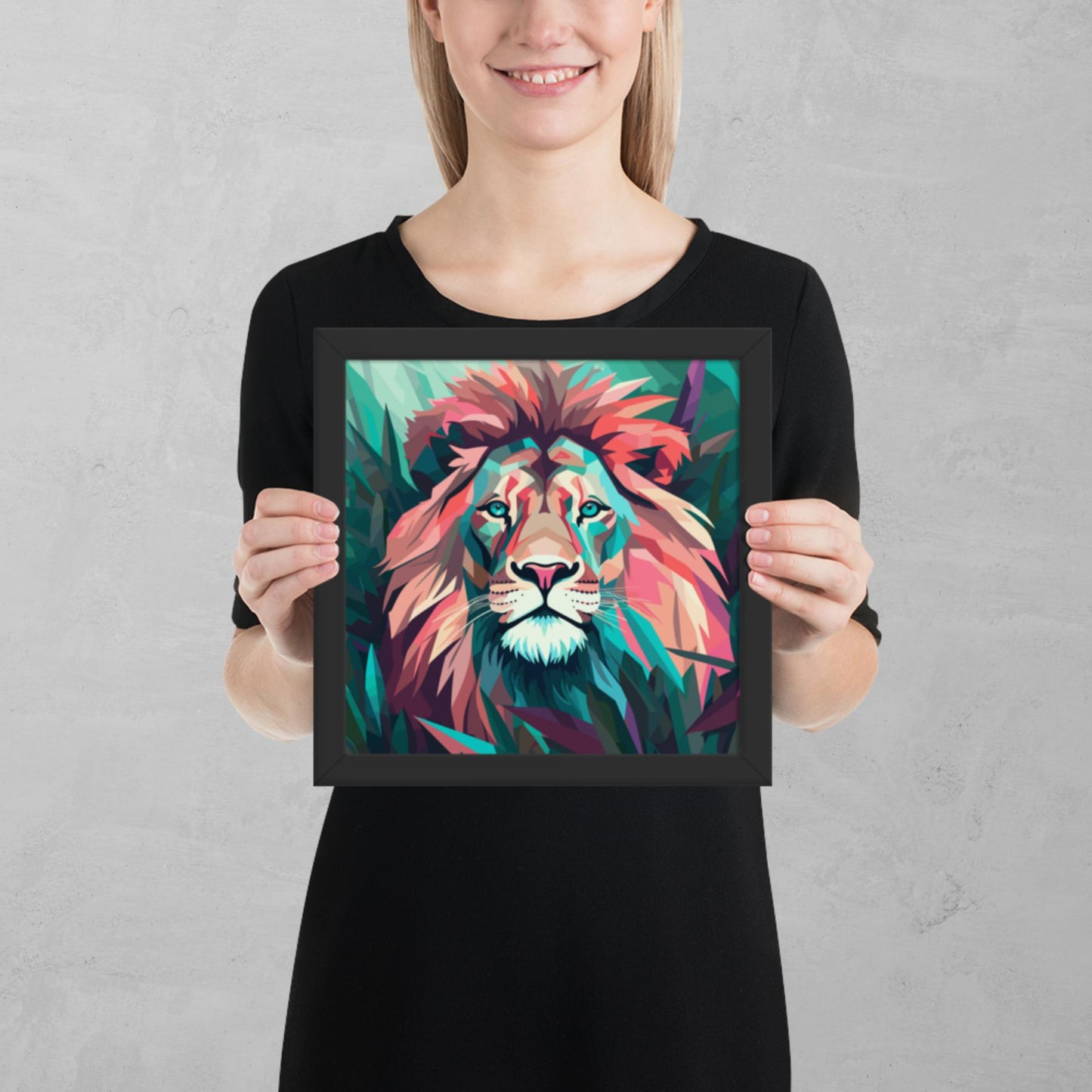 Green and Pink Lion Framed Poster