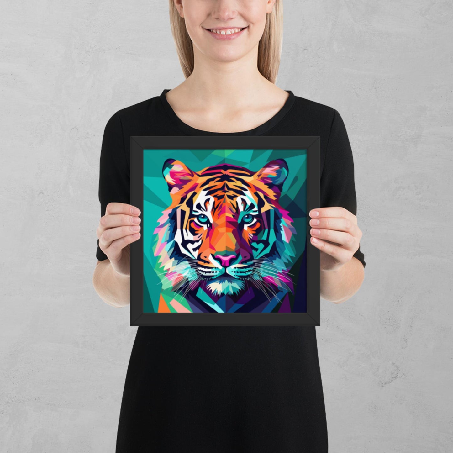 Green and Pink Tiger Framed Poster