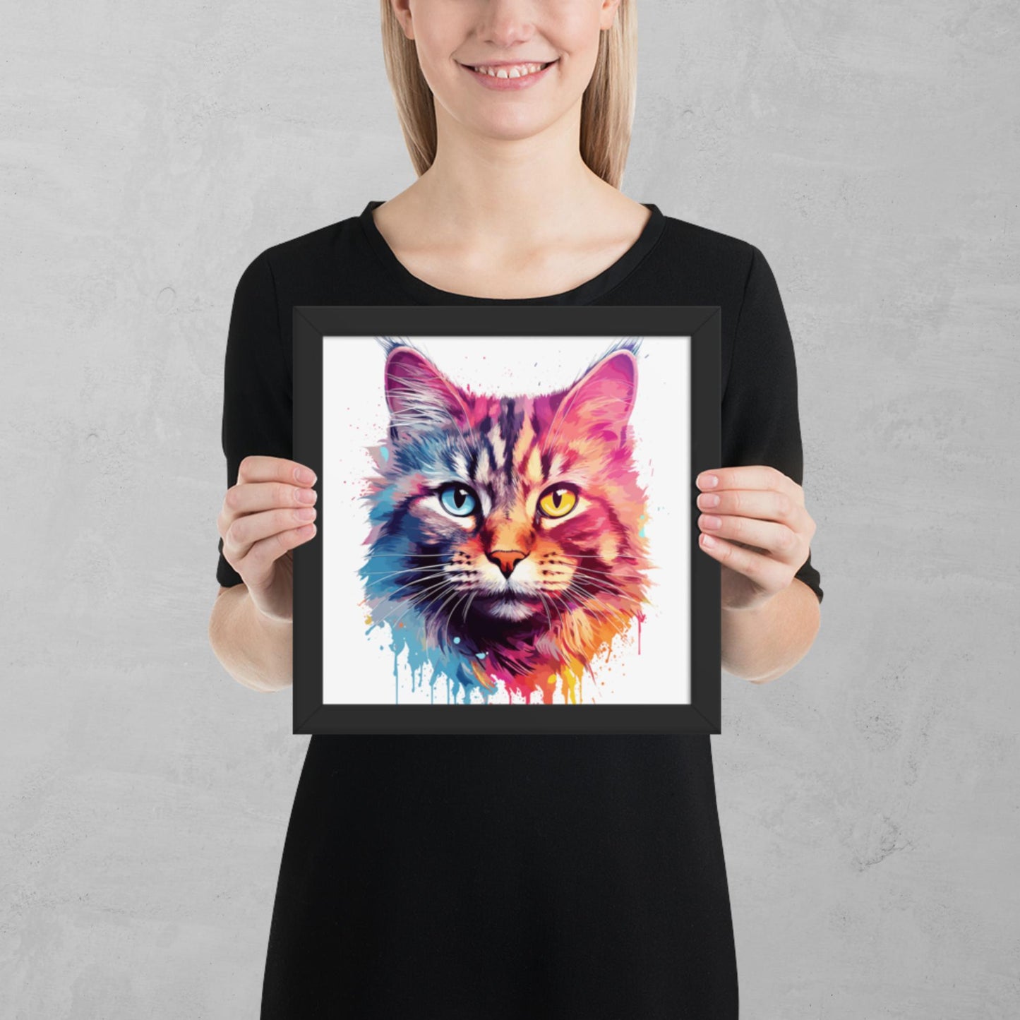 Rainbow Paint Cat Framed Poster