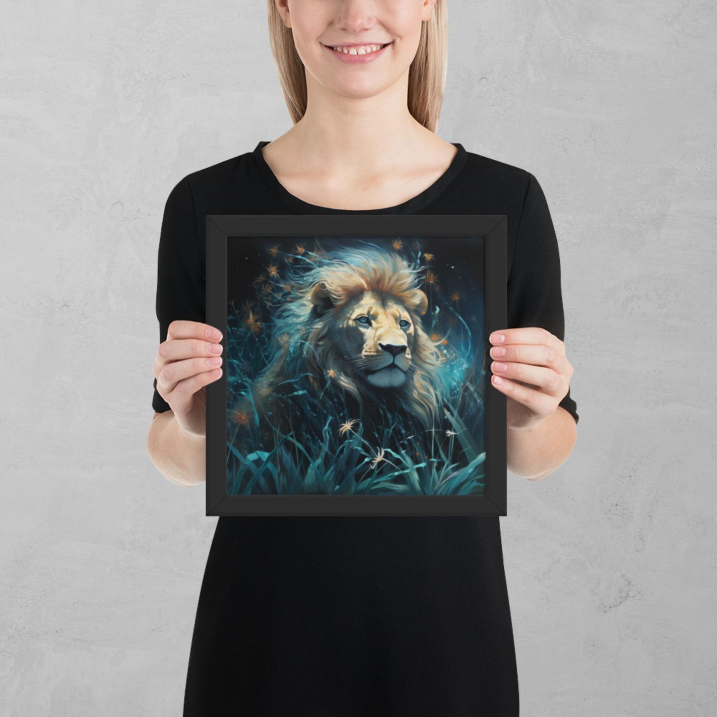 Dark Turquoise Lion Framed Poster